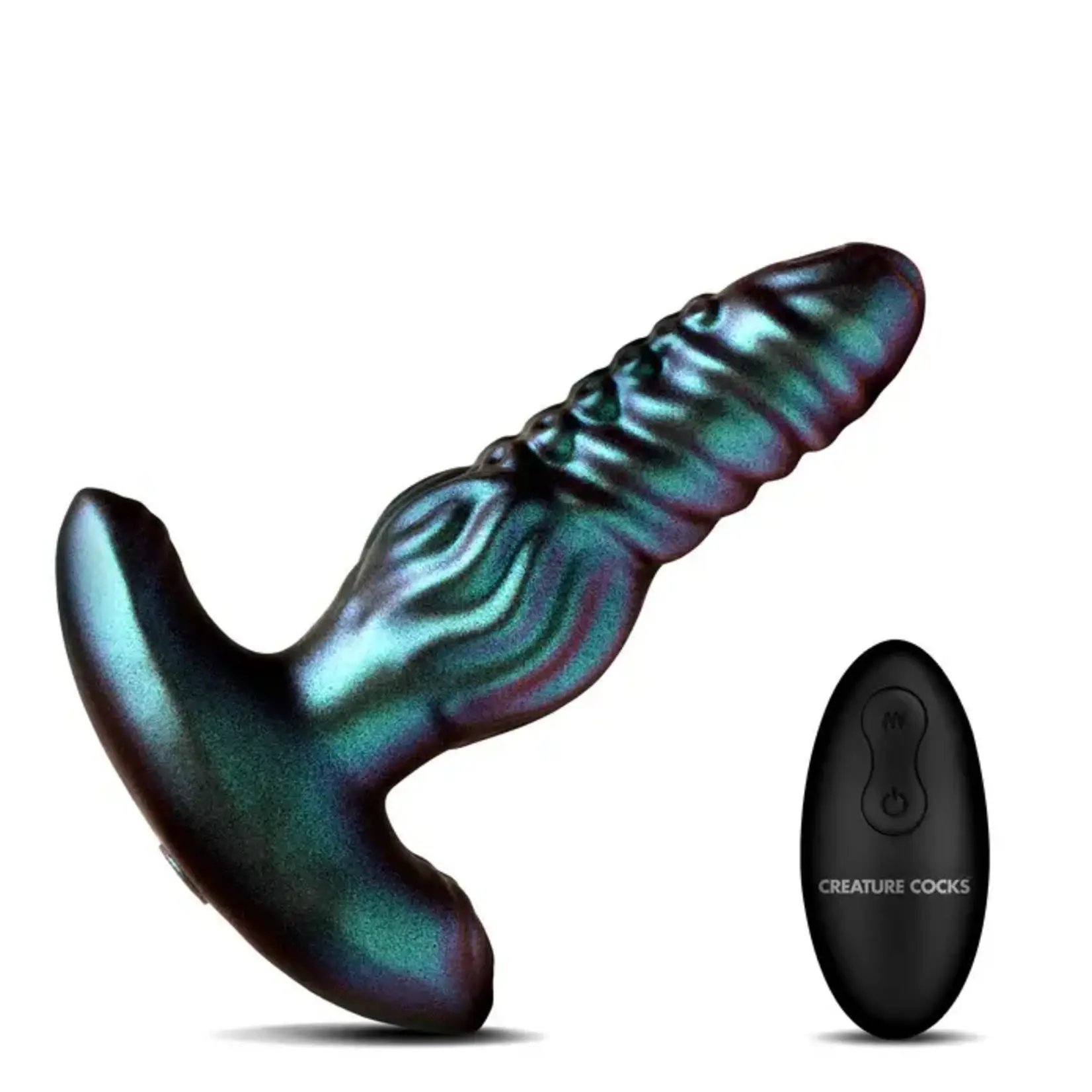 Creature Cocks Octo-Squirm Vibrating & Squirming Rechargeable Silicone Anal Plug with Remote Control - Blue
