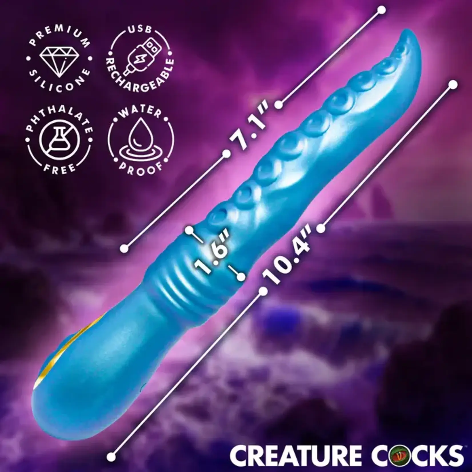 Creature Cocks Tenta-Squirm Squirming Rechargeable Silicone Vibrator - Blue