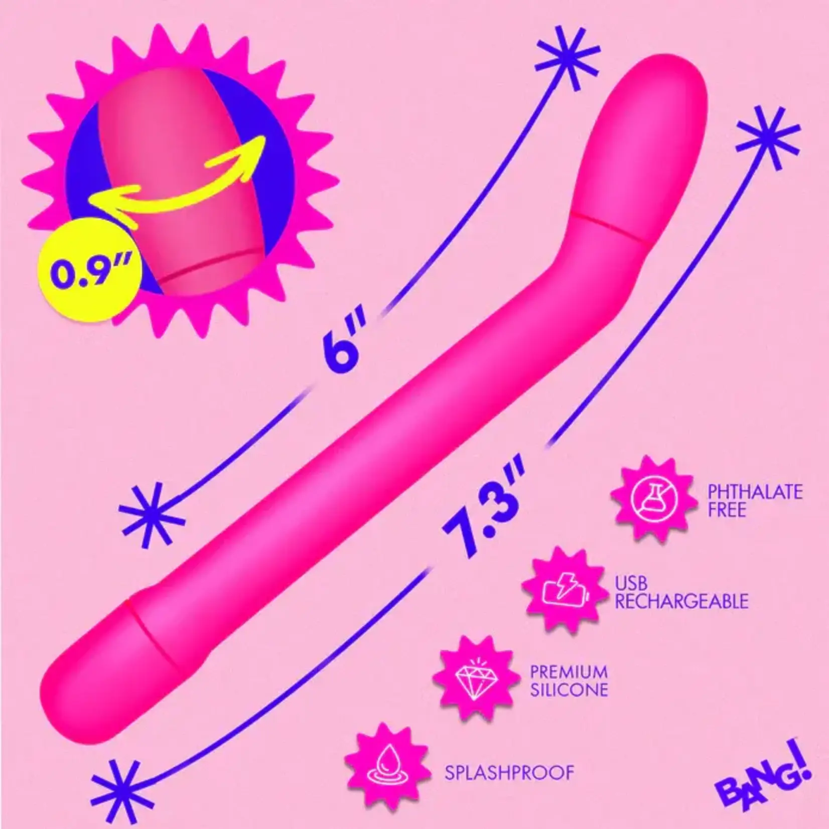 Bang Slim G-Spot Rechargeable Silicone Vibrator - Pink