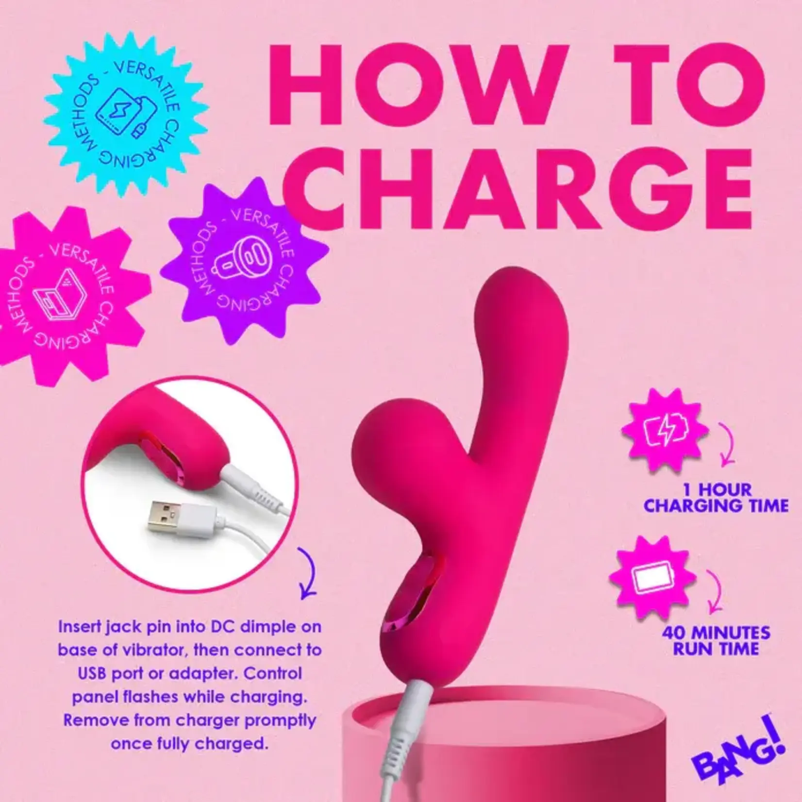 Bang! G-Spot Rabbit Rechargeable Silicone Vibrator - Pink