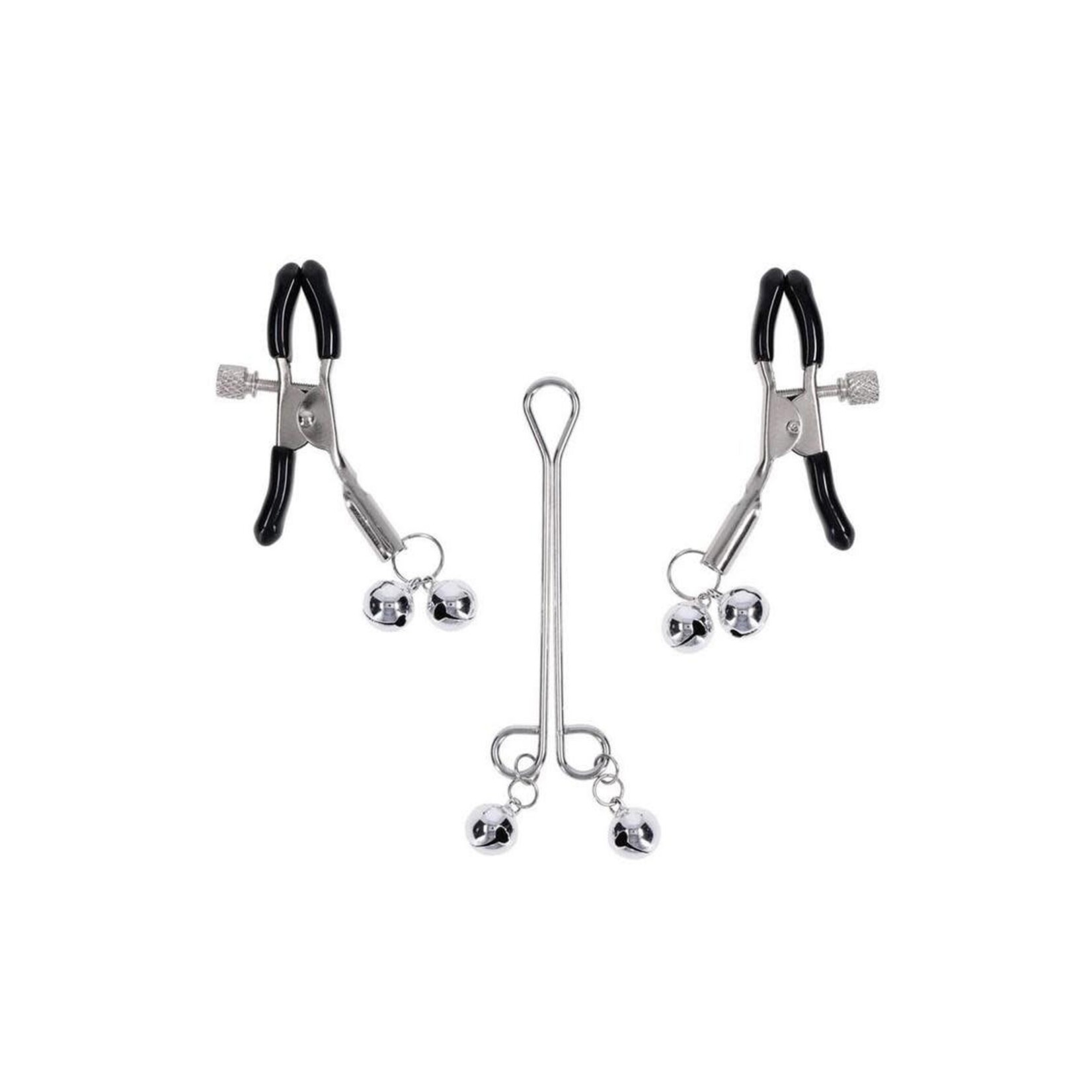 Sex & Mischief Shadow Bell Nipple Clit Jewelry - Black/Silver