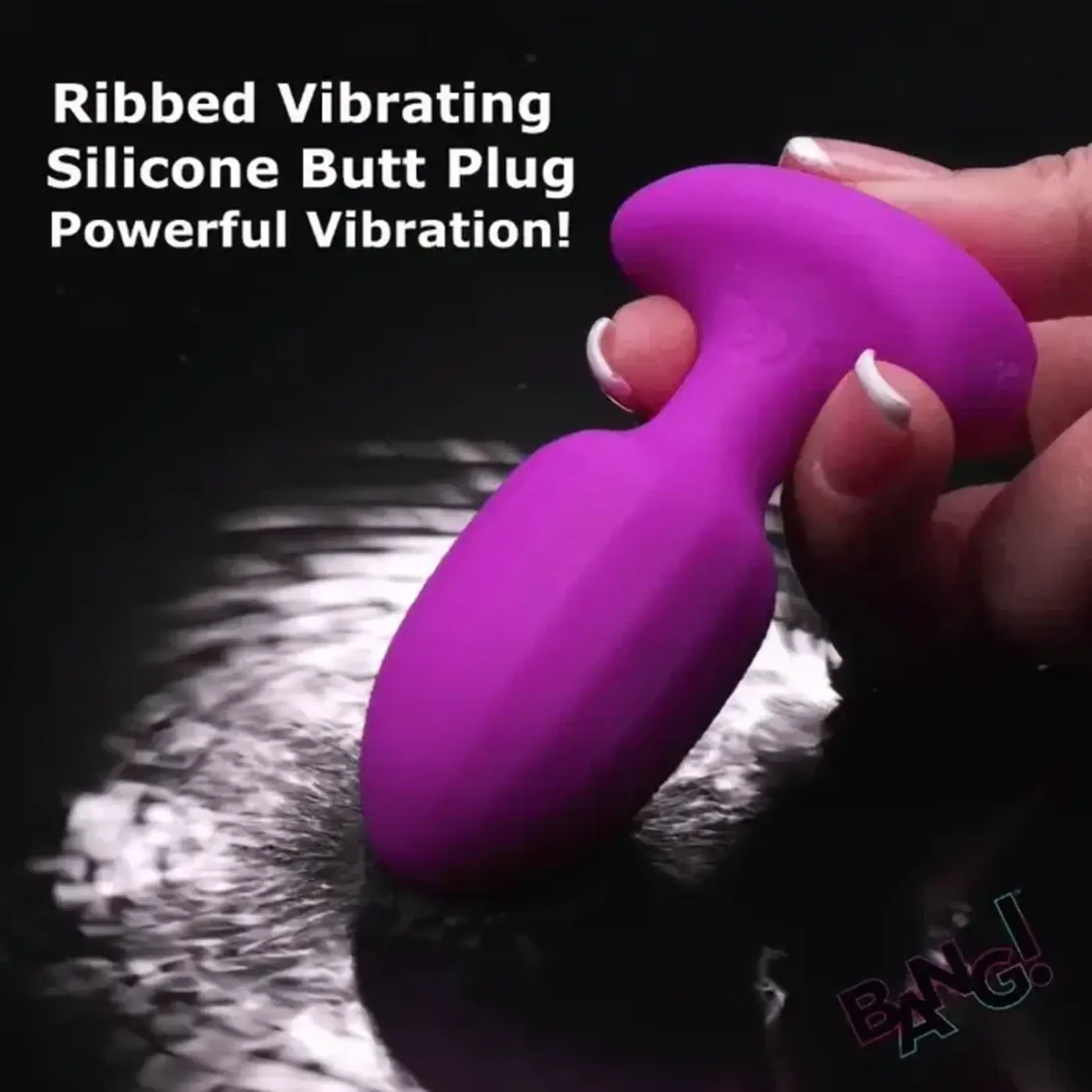 Bang! Ribbed Vibrating Silicone Butt Plug - Purple