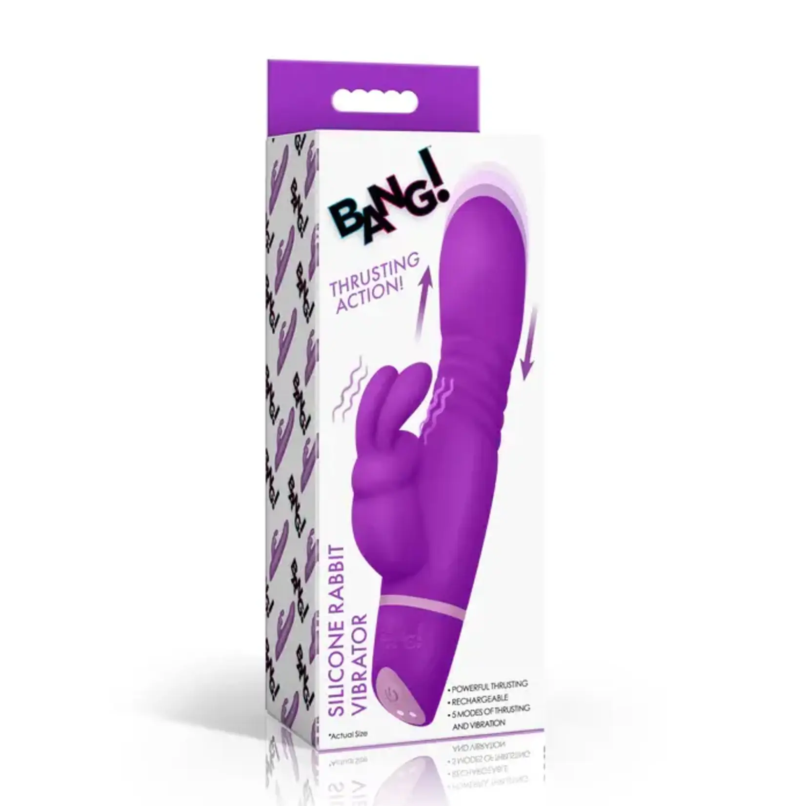 Bang! Thrusting Rechargeable Silicone Rabbit Vibrator - Purple