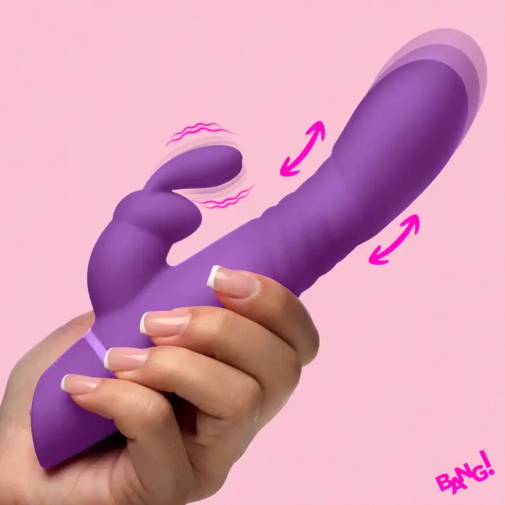 Bang! Thrusting Rechargeable Silicone Rabbit Vibrator - Purple