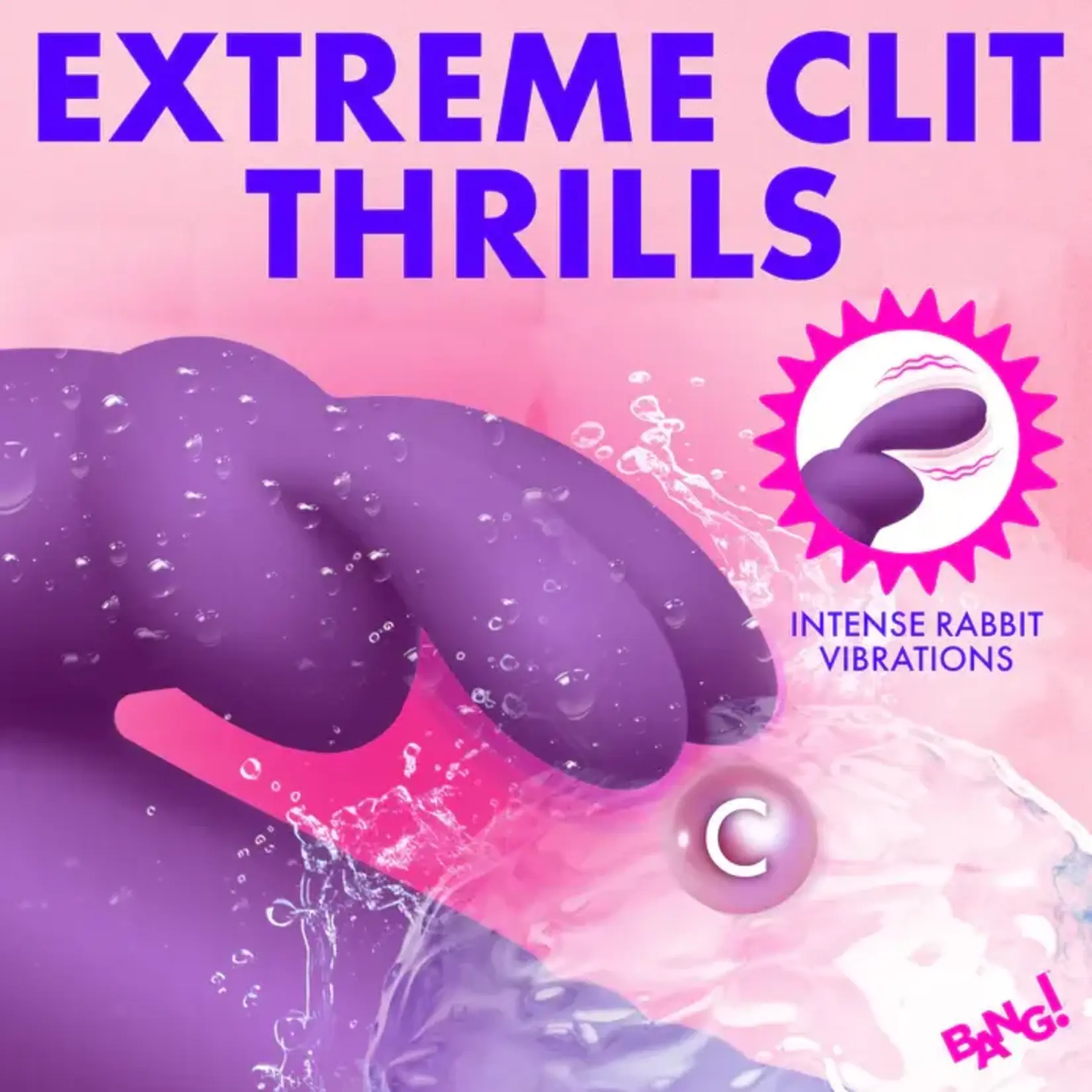 Bang! Thrusting Rechargeable Silicone Rabbit Vibrator - Purple
