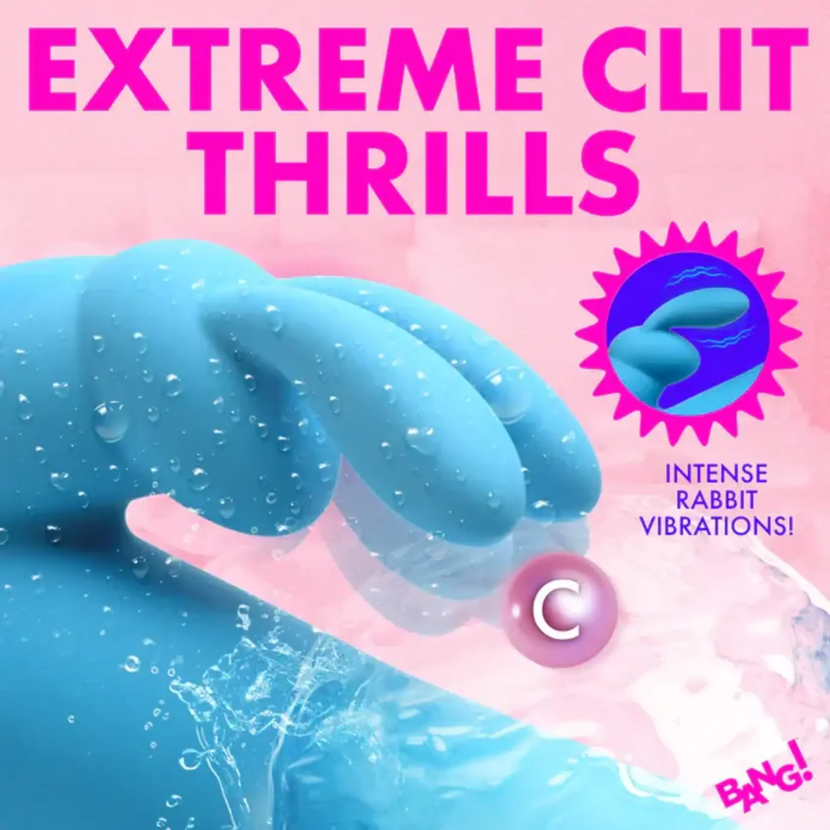 Bang! Rotating Beads Rechargeable Silicone Rabbit Vibrator- Blue
