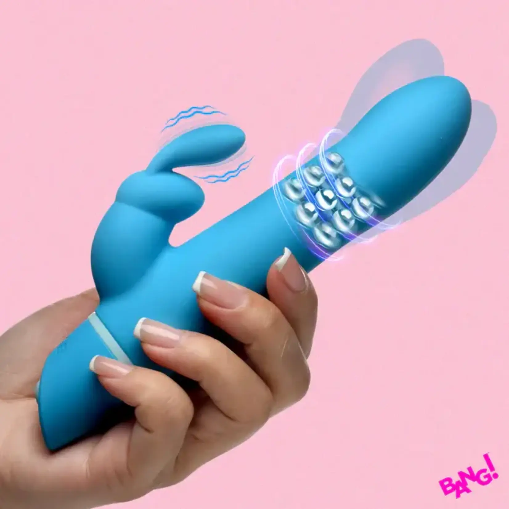 Bang! Rotating Beads Rechargeable Silicone Rabbit Vibrator- Blue