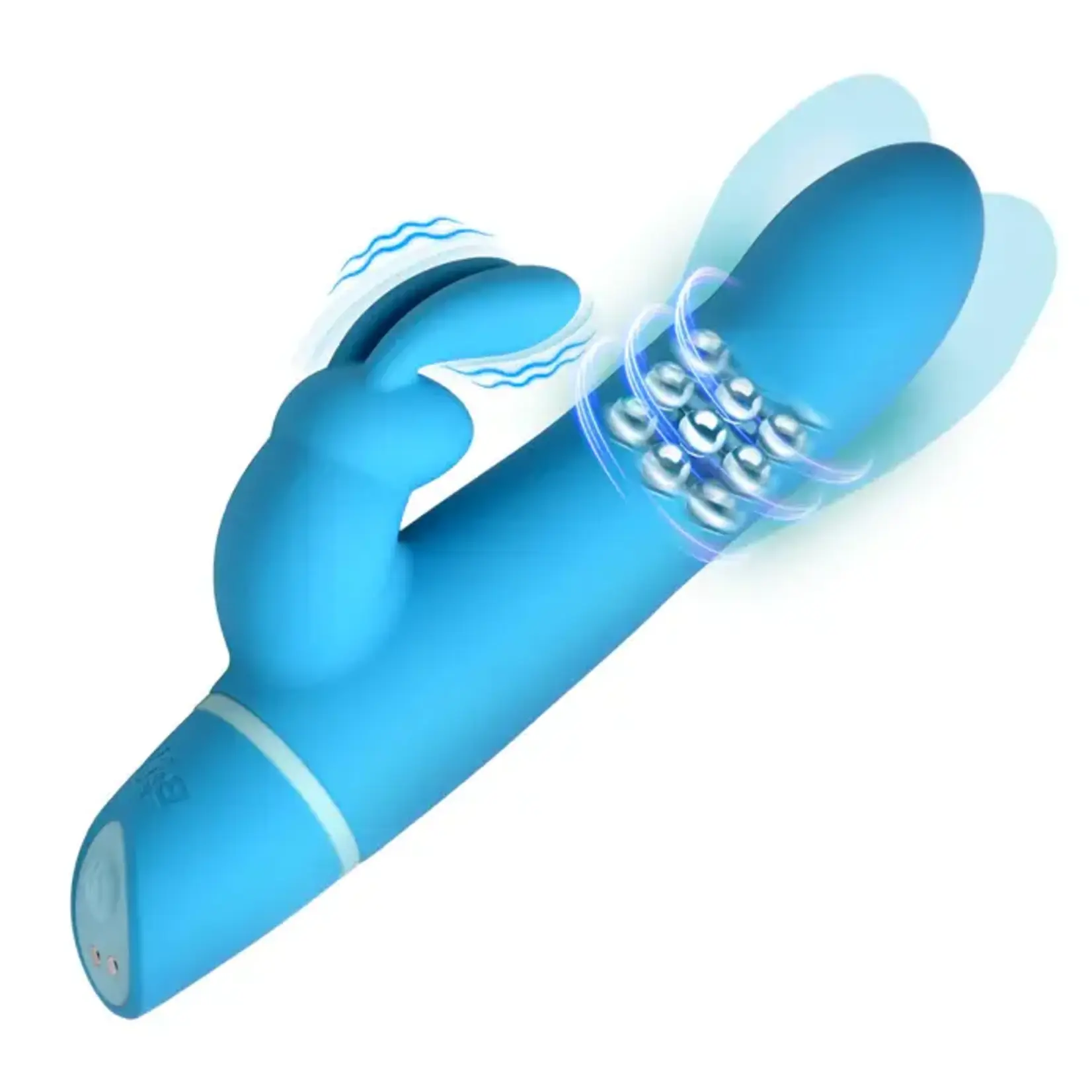 Bang! Rotating Beads Rechargeable Silicone Rabbit Vibrator- Blue
