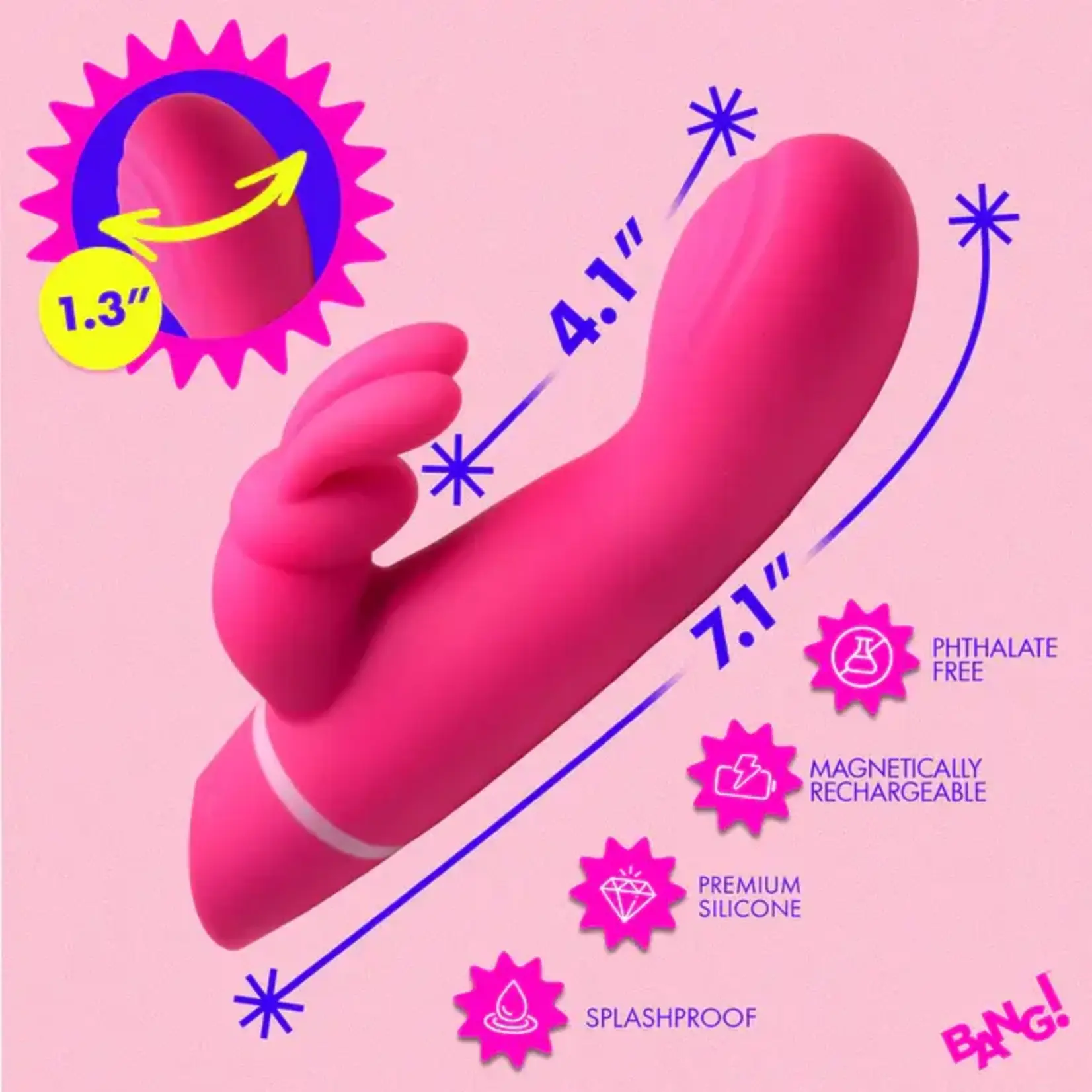Bang! Come Hither Rechargeable Silicone Rabbit Vibrator - Pink