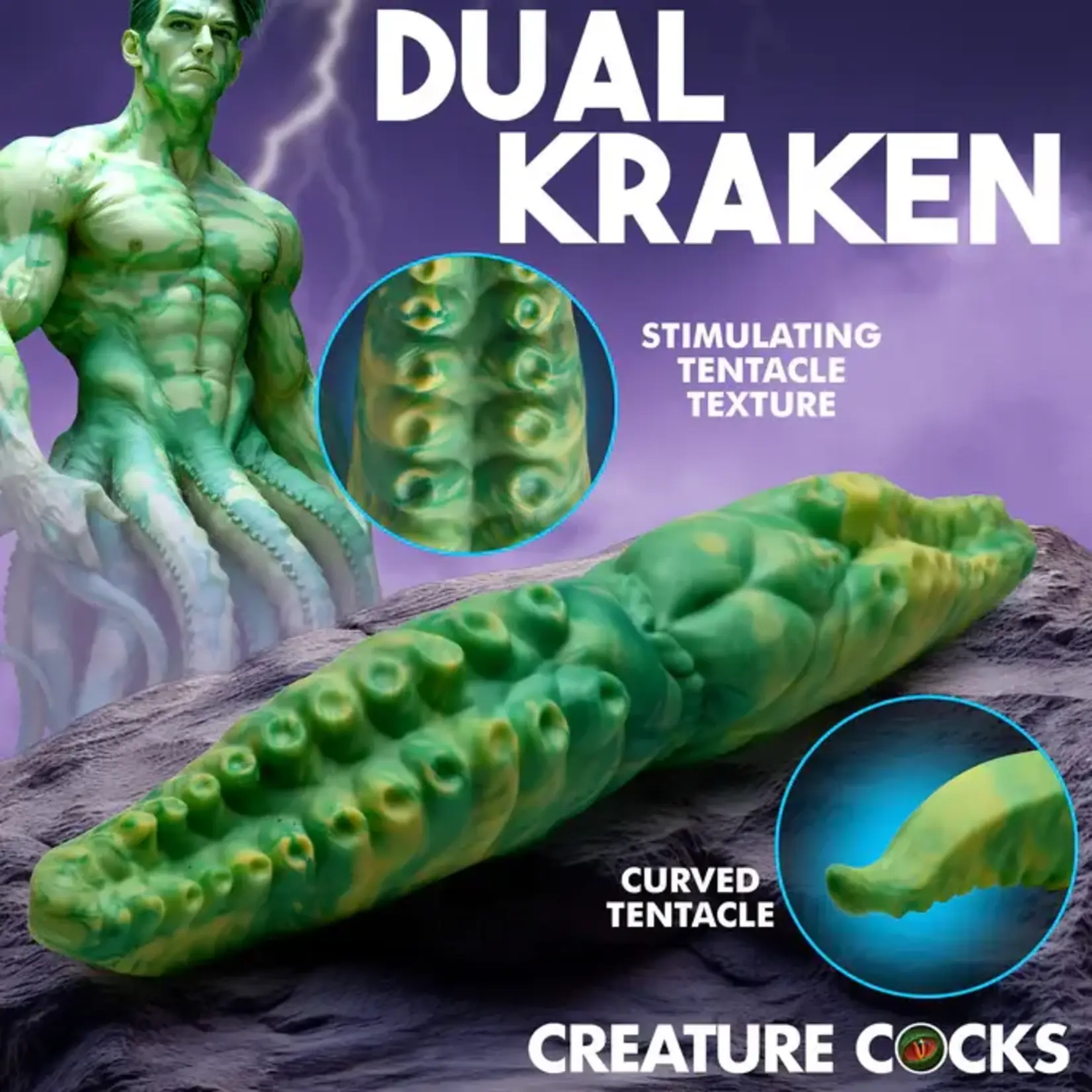 Creature Cocks Dual Kraken Silicone Double Dildo - Green/Yellow