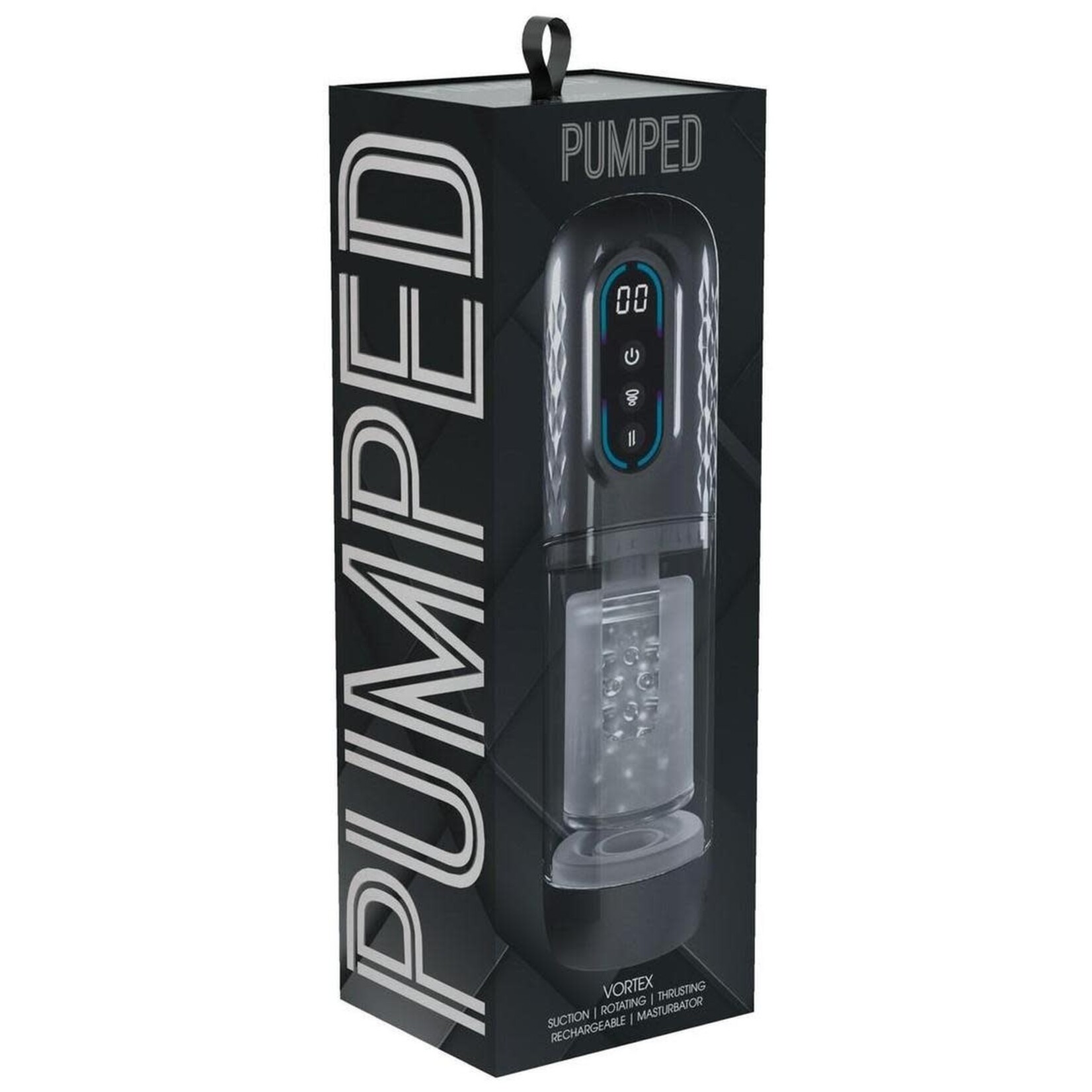 Pumped Vortex Multi Function Suction Rotating Thrusting Rechargeable Masturbator - Gun Metal