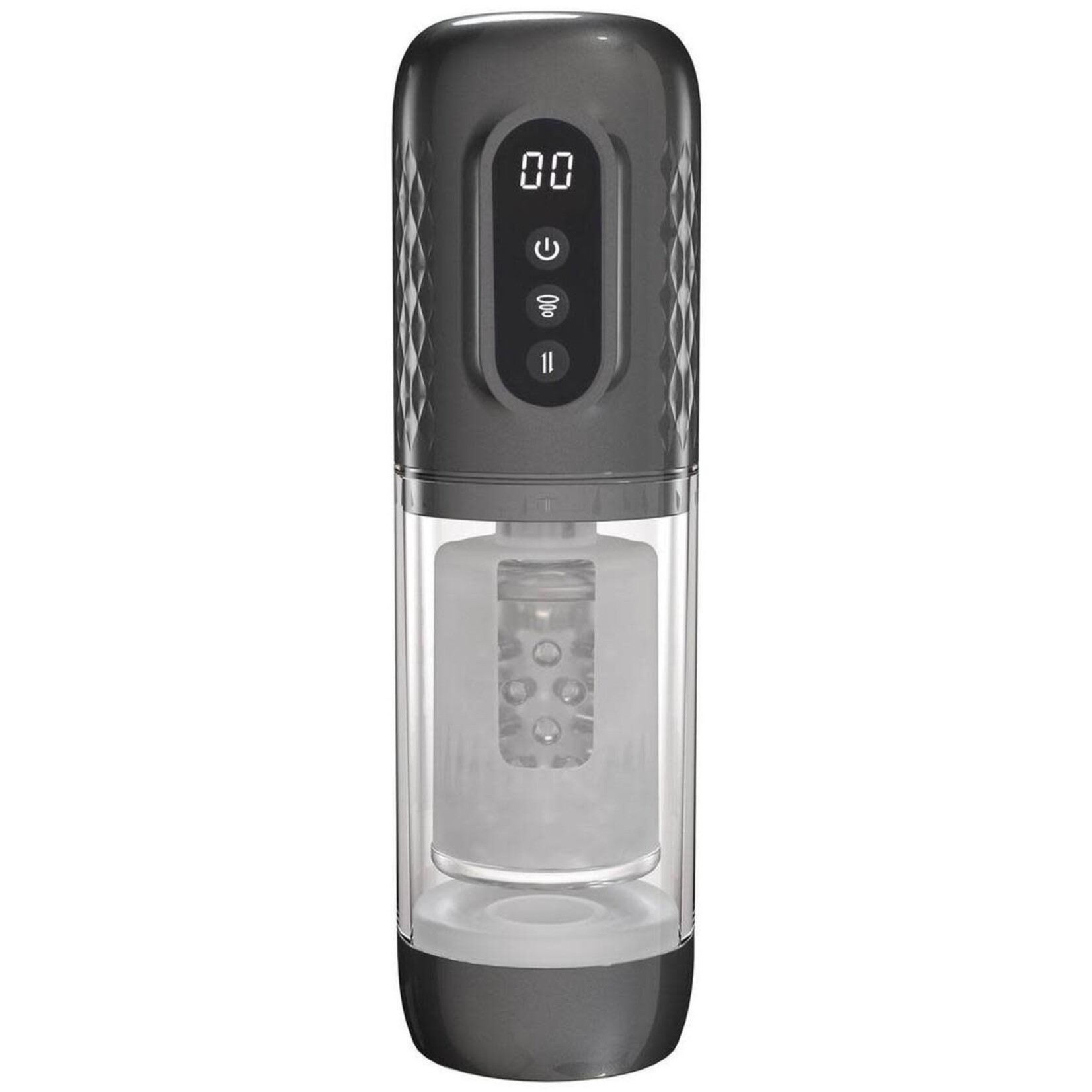 Pumped Vortex Multi Function Suction Rotating Thrusting Rechargeable Masturbator - Gun Metal