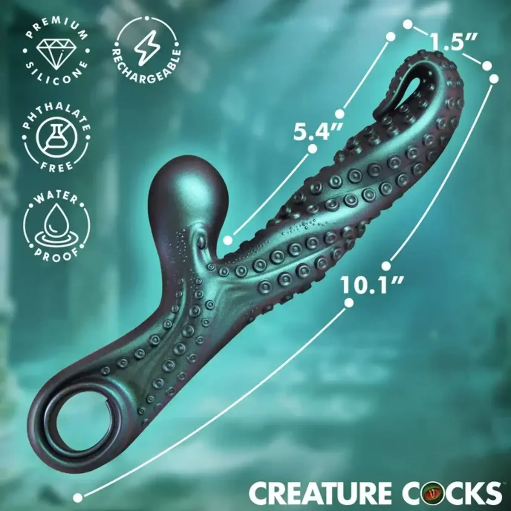 Creature Cocks Vibropus Rechargeable Silicone Rabbit Vibrator - Emerald