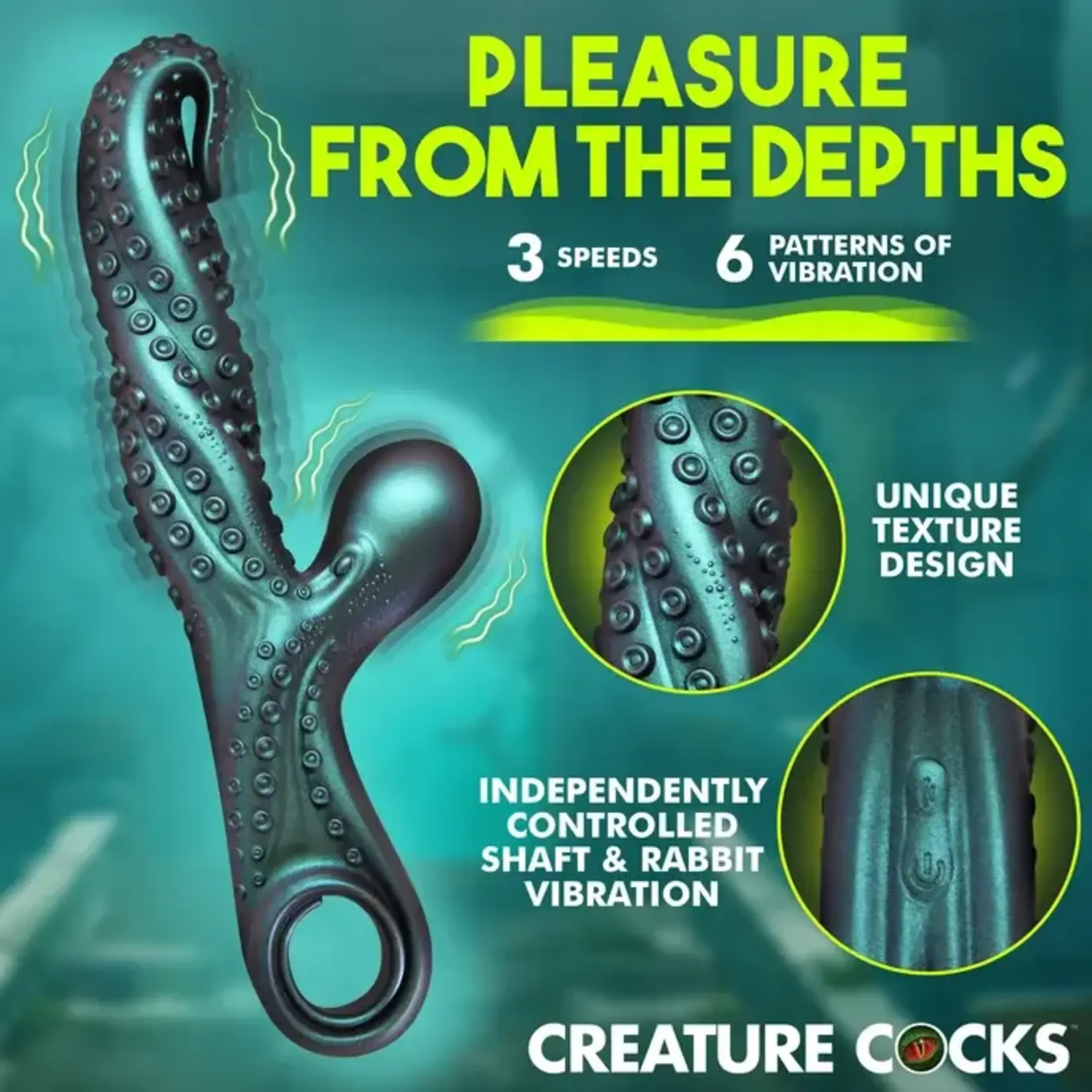 Creature Cocks Vibropus Rechargeable Silicone Rabbit Vibrator - Emerald