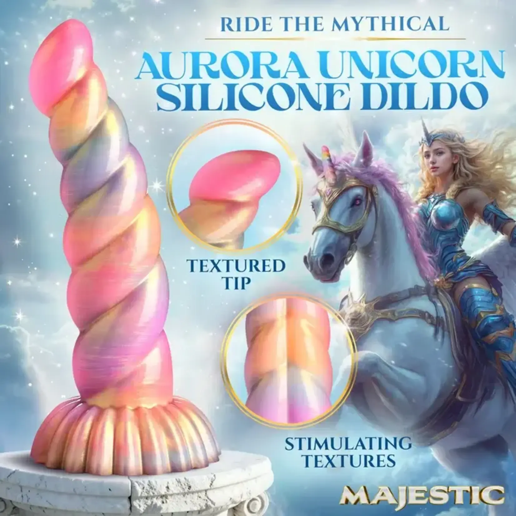 Creature Cocks Aurora Unicorn Silicone Dildo - Rainbow