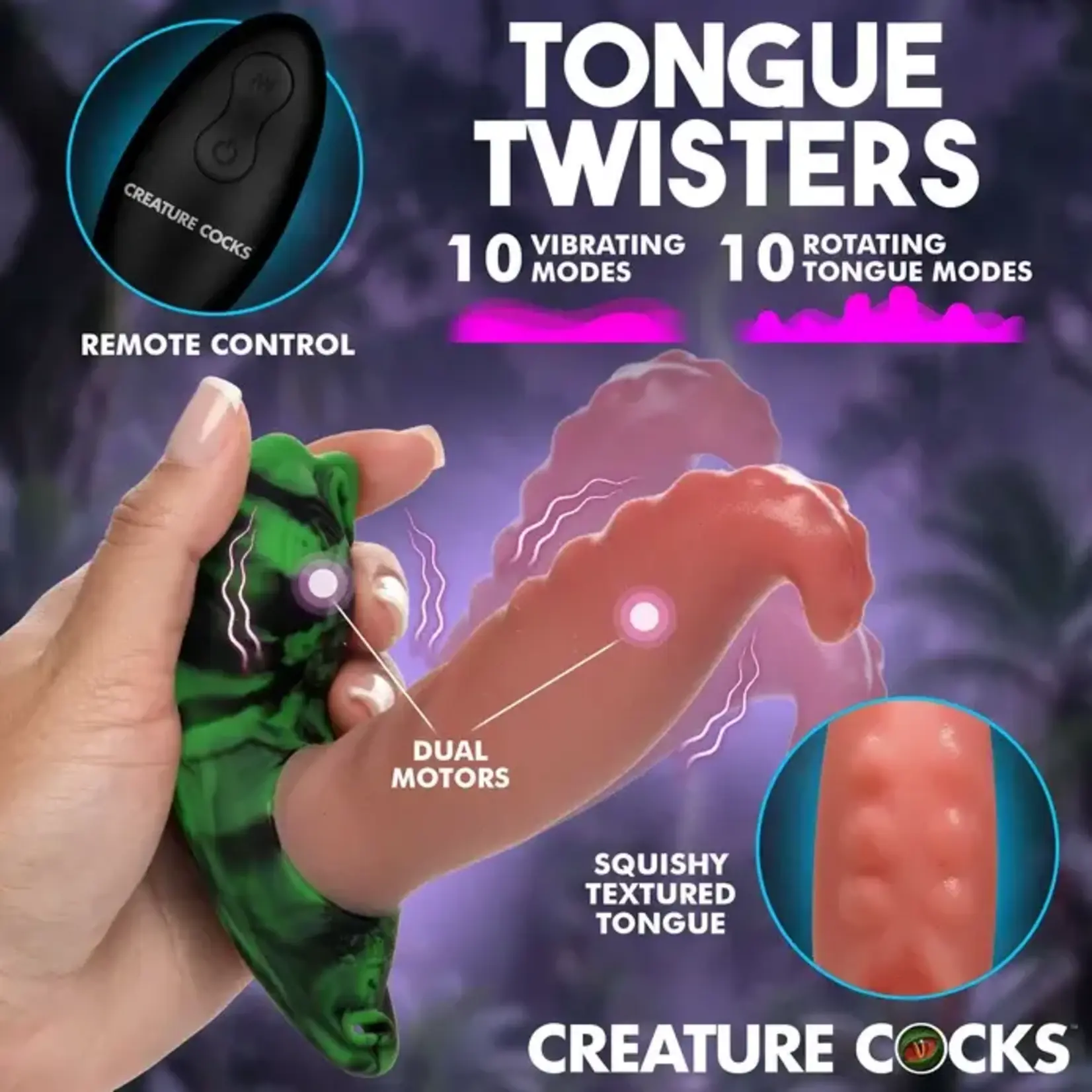 Creature Cocks Tongue Twister Rechargeable Silicone Panty Vibe Tongue Harness with Remote - Multicolor