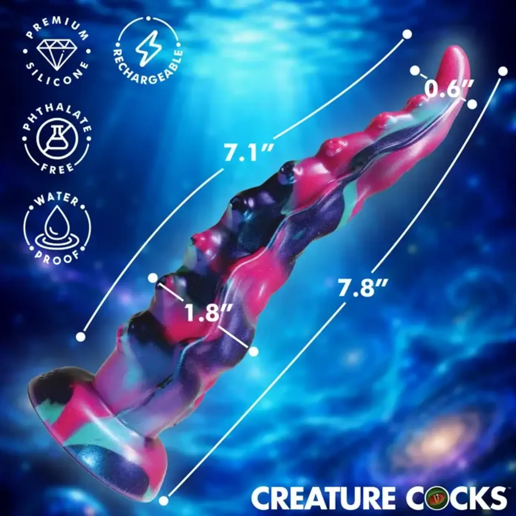 Creature Cocks Tenta-Squirm Squirming and Vibrating Tentacle Rechargeable Silicone Dildo - Multicolor