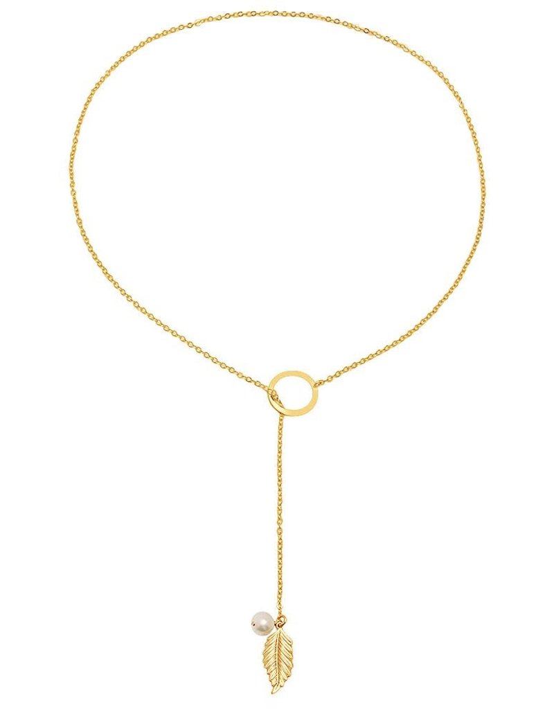 Victoria Six Victoria 6 Feather Pearl Tog Lariat Gold Neck