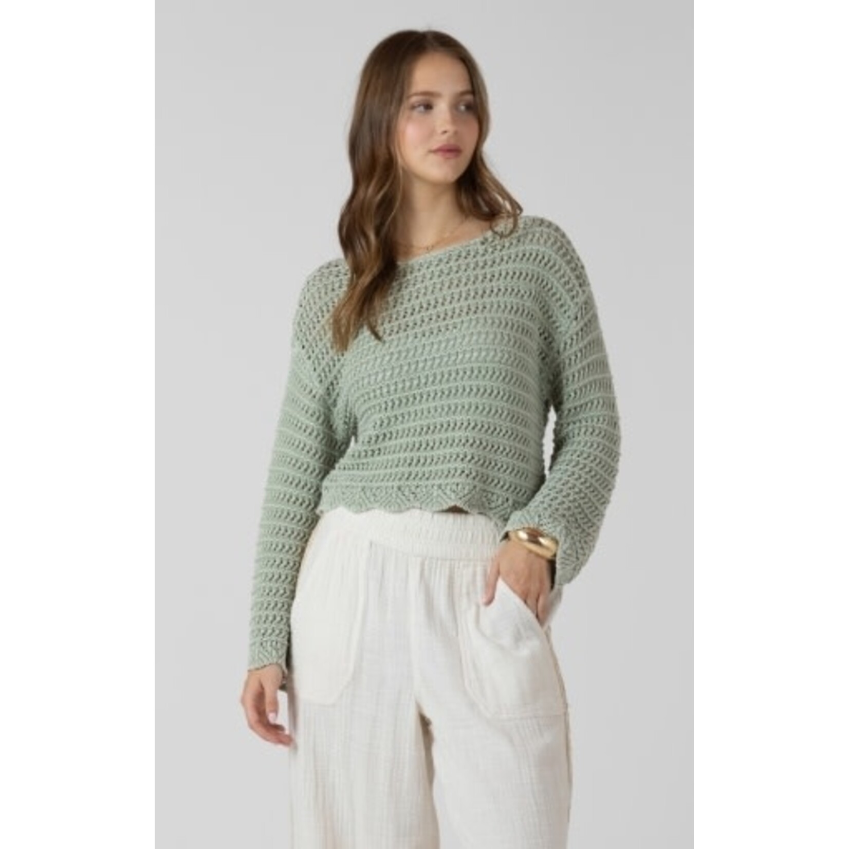 Dex Clothing 2727005 D SCALLOPED HEM OPEN STITCH SWEATER
