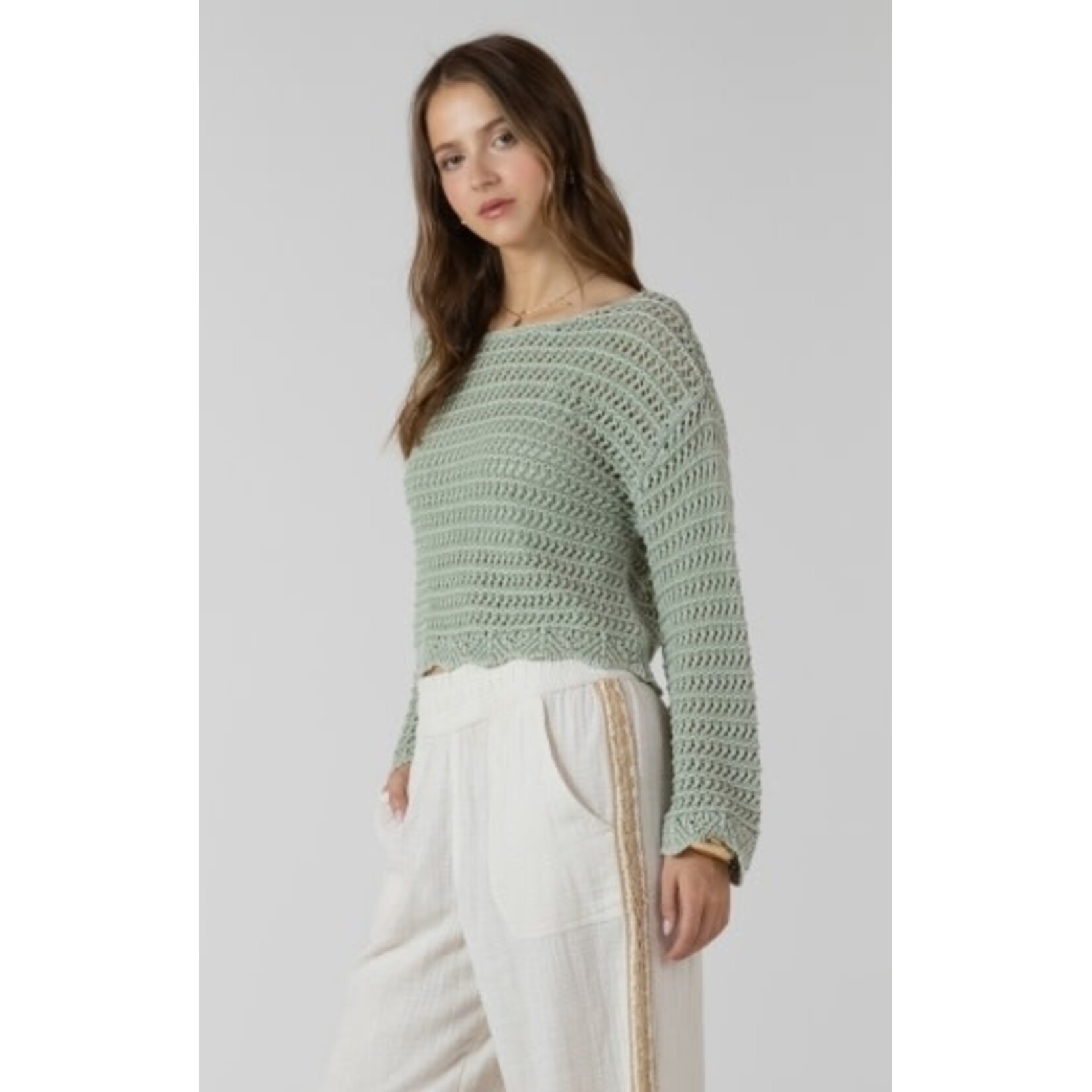 Dex Clothing 2727005 D SCALLOPED HEM OPEN STITCH SWEATER