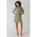 Dex Clothing 2722621 DG LINEN BELTED EYELET HEM MINI SHIRT DRESS