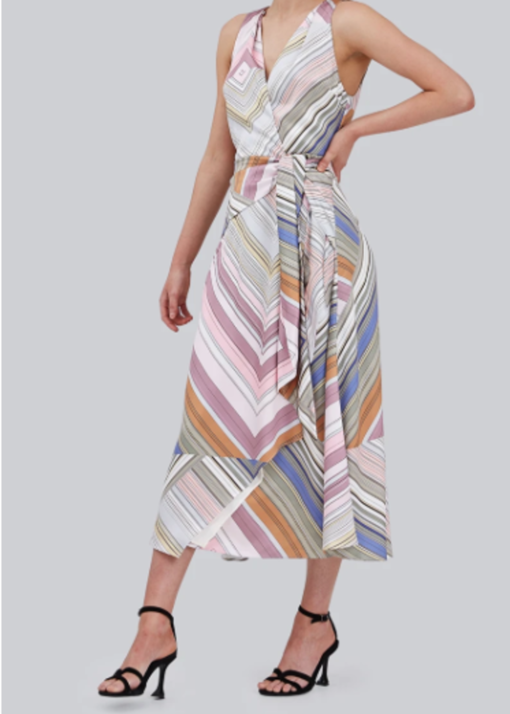Elitaire Boutique Burning Midi Dress in Multi Stripe