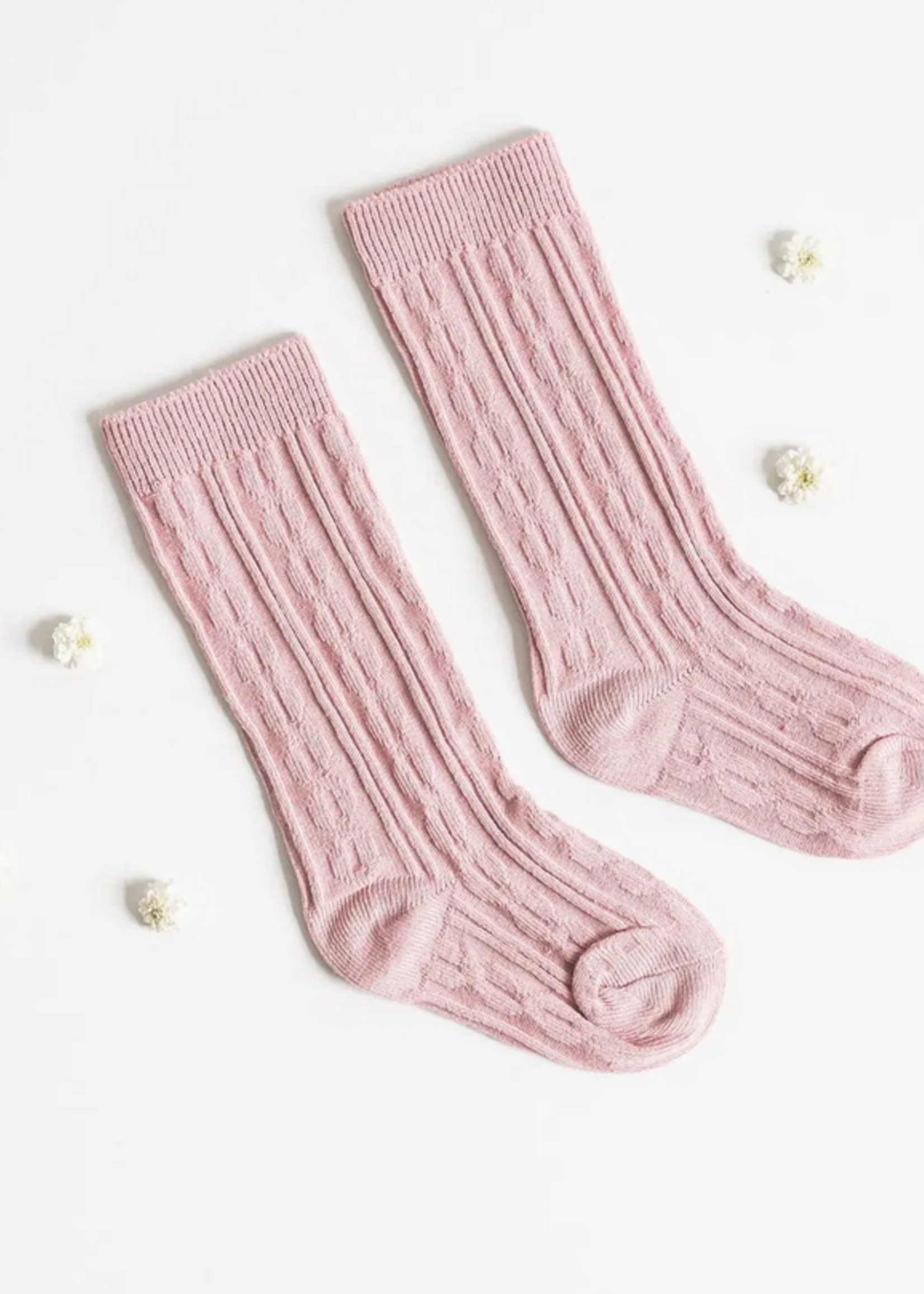 Elitaire Petite Pink Cable Knit Knee High Socks