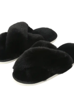 Elitaire Boutique Cross Band Fluffy Slipper in Black