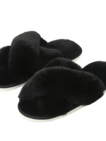 Elitaire Petite Cross Band Fluffy Slipper in Black