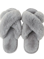 Elitaire Petite Cross Band Fluffy Slipper in Grey