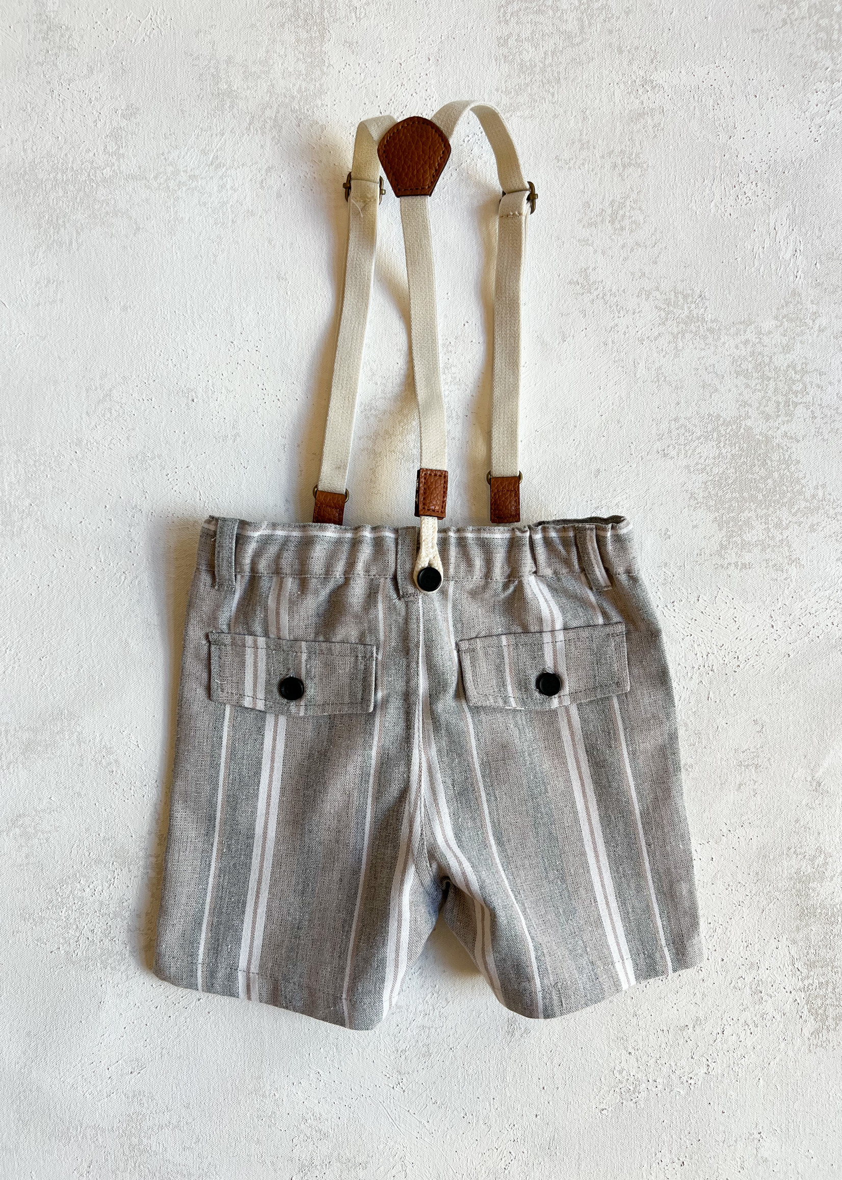 Elitaire Petite Captain Shorts with Suspenders in Grey Herringbone