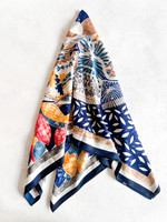 Elitaire Boutique Navy Multi Leaf Print Silky Long Scarf