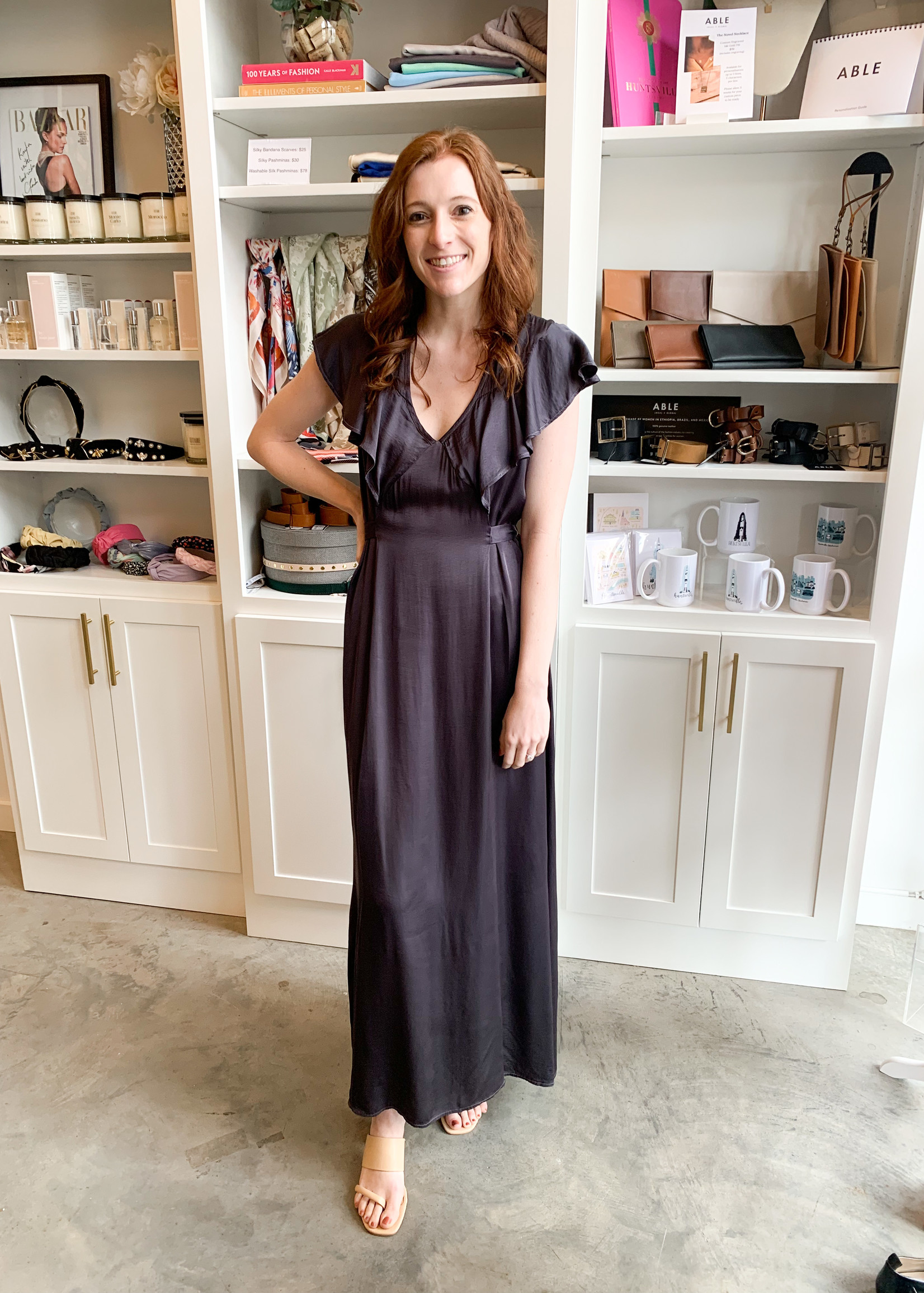 Elitaire Boutique Silky Maxi Dress in Charcoal