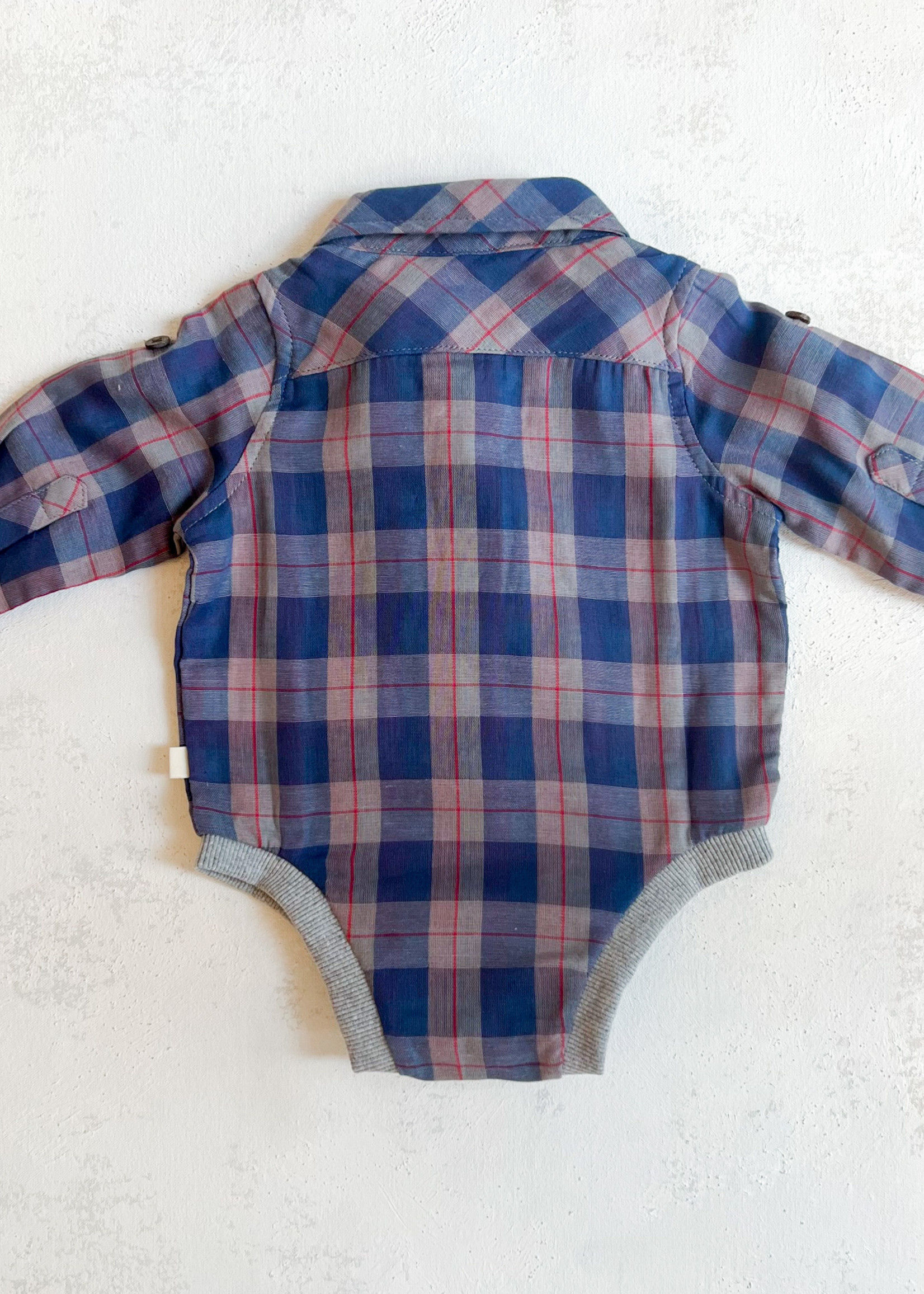 Elitaire Petite Jasper Woven Onesie in Teal/Cream Plaid