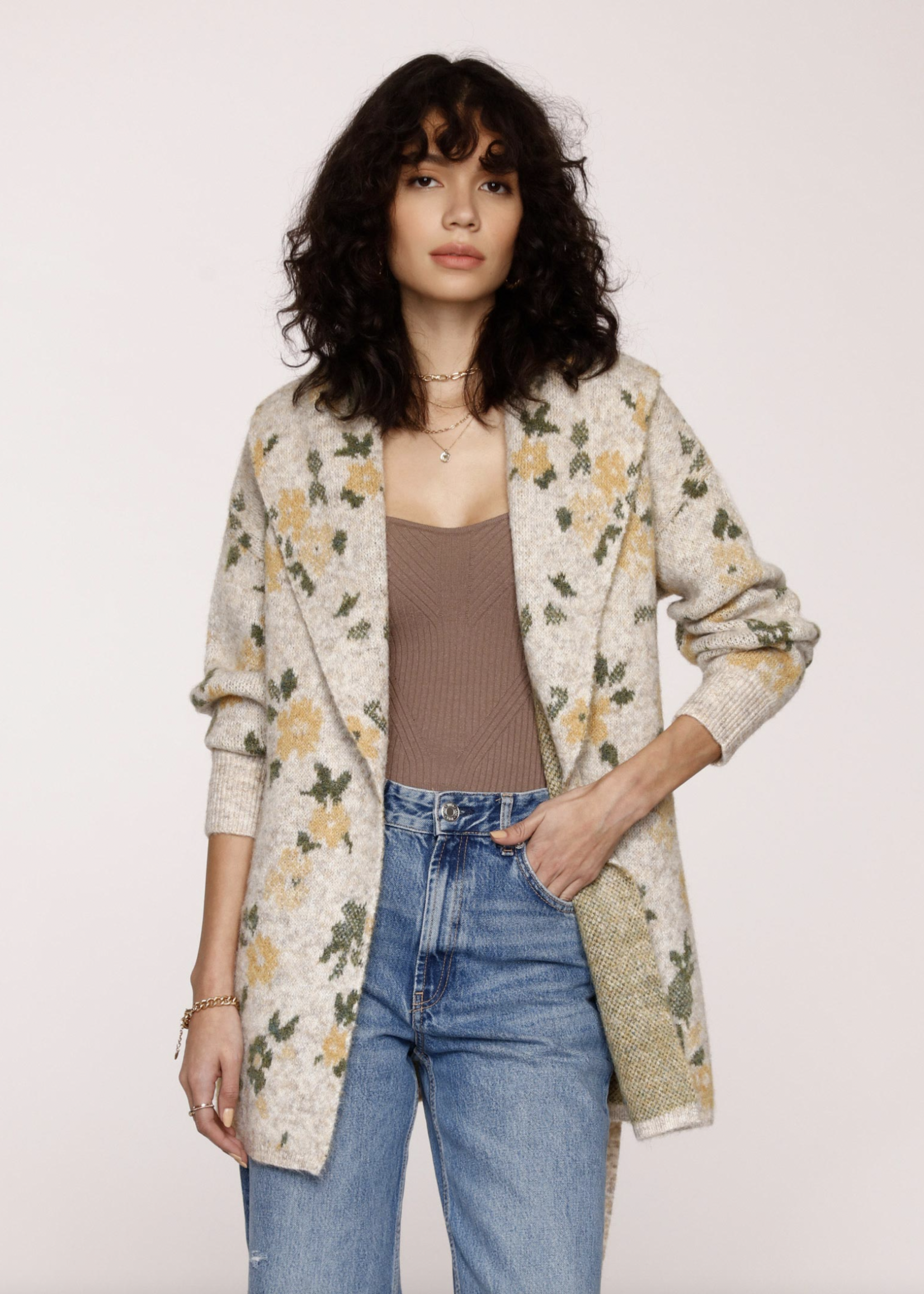 Ginni Floral Cardigan in Bisque 