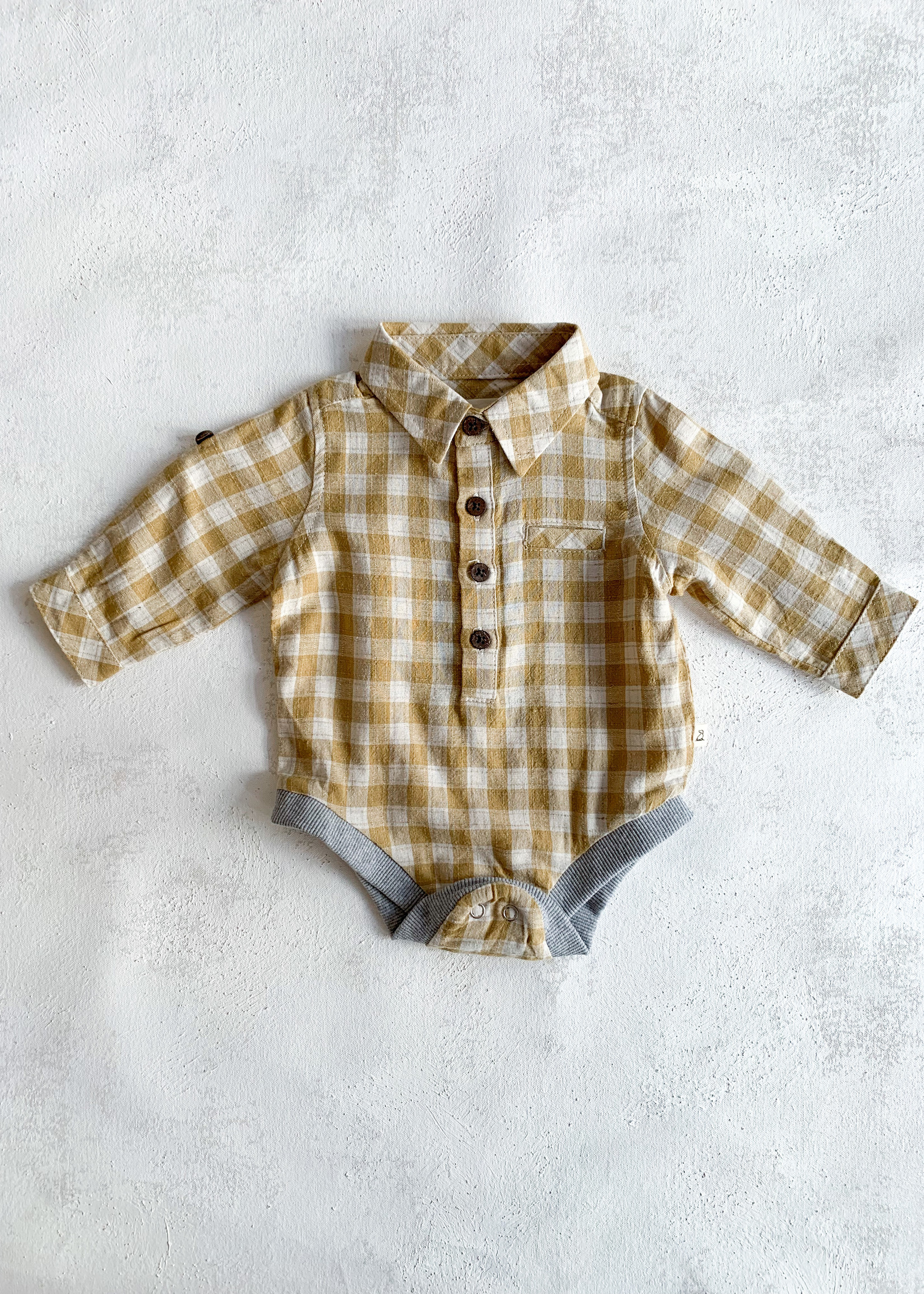 Elitaire Petite Jasper Gold and White Plaid Onesie + Shirt