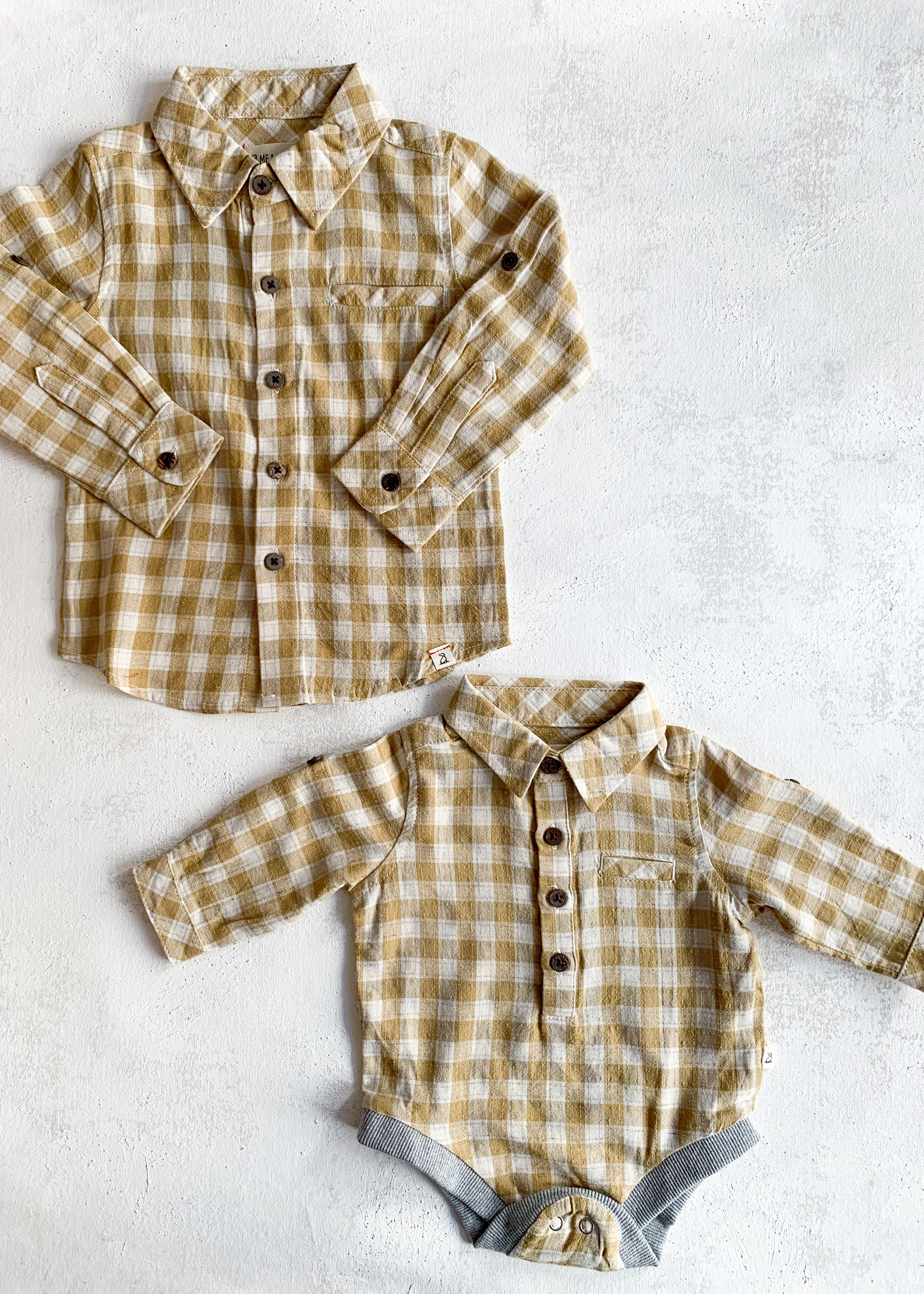 Elitaire Petite Jasper Gold and White Plaid Onesie + Shirt