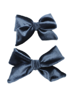 Elitaire Petite Small Velvet Bow Clip - Steel Blue