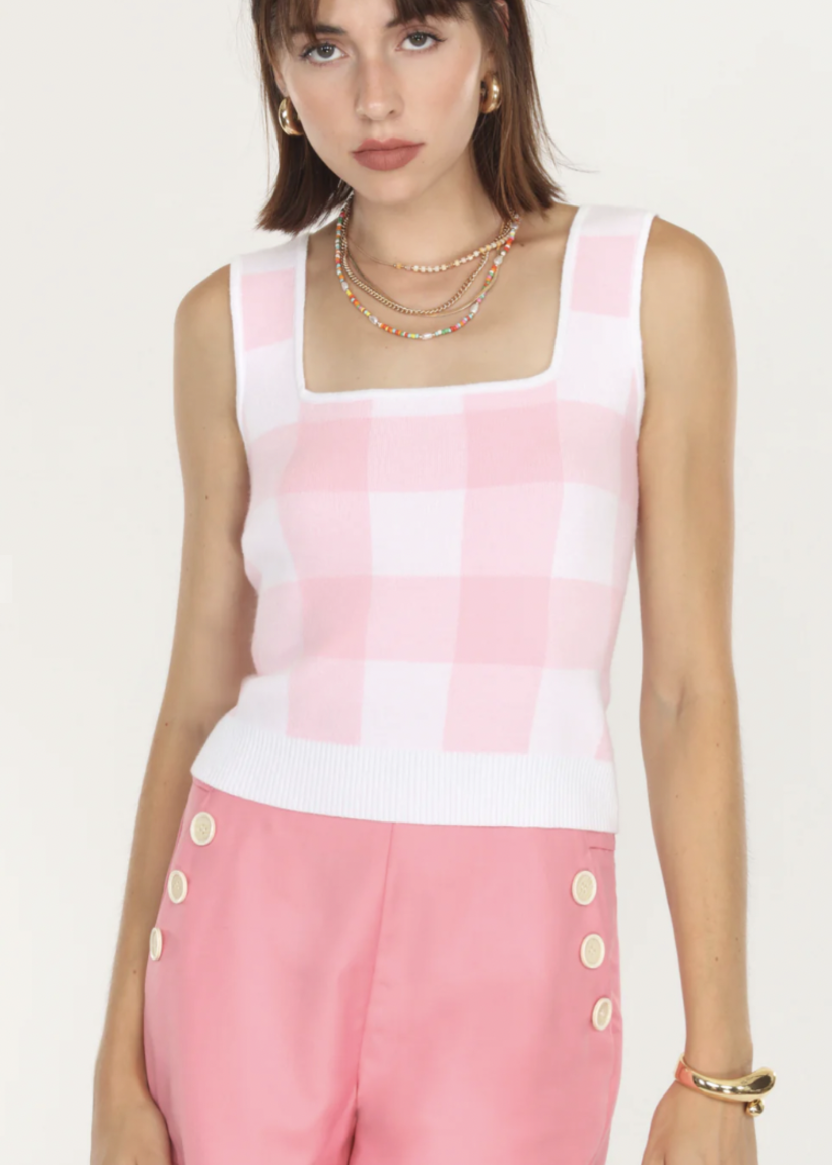 Elitaire Boutique Bellamy Bubble Pink Gingham Knit Top