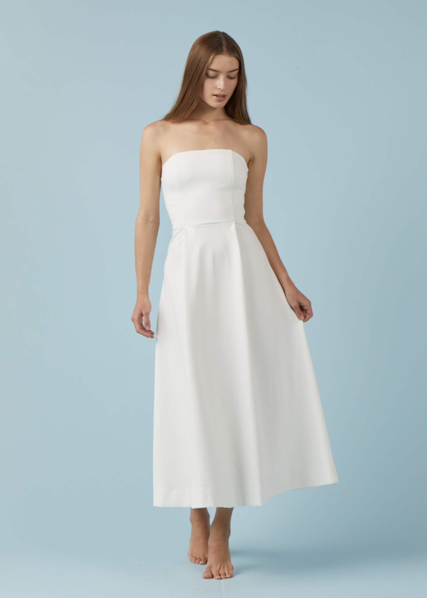 Elitaire Boutique Ponte Strapless Dress in White