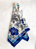 Elitaire Boutique Big Floral Print Silky Long Scarf in Blue