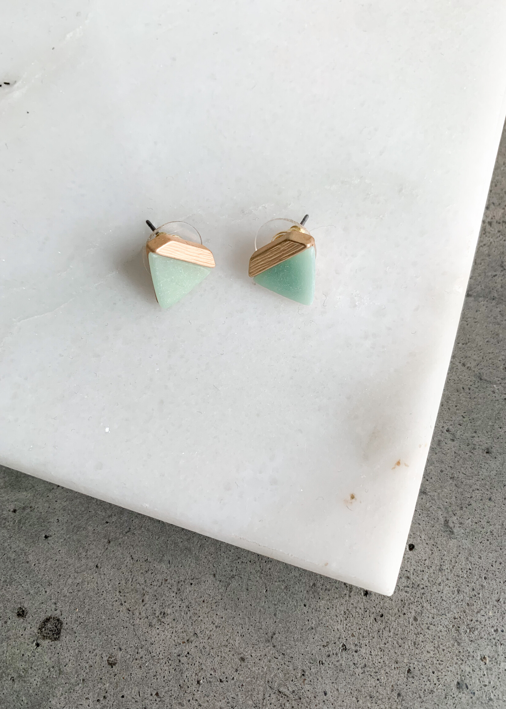 Elitaire Boutique Triangle Stone Studs in Sage/Gold
