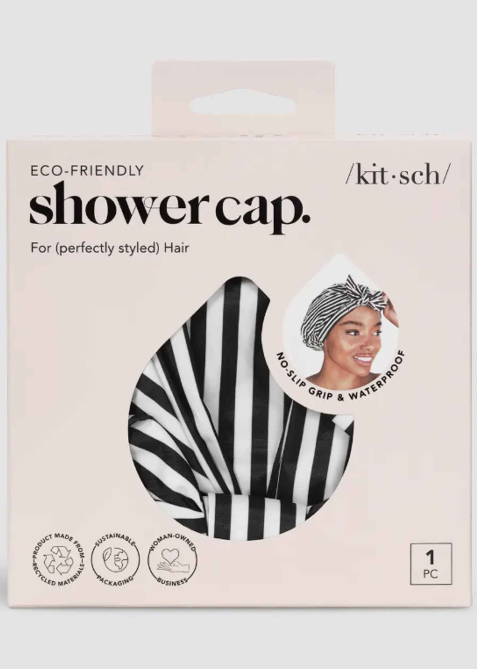 Elitaire Boutique Luxe Shower Cap in Black & White Stripe