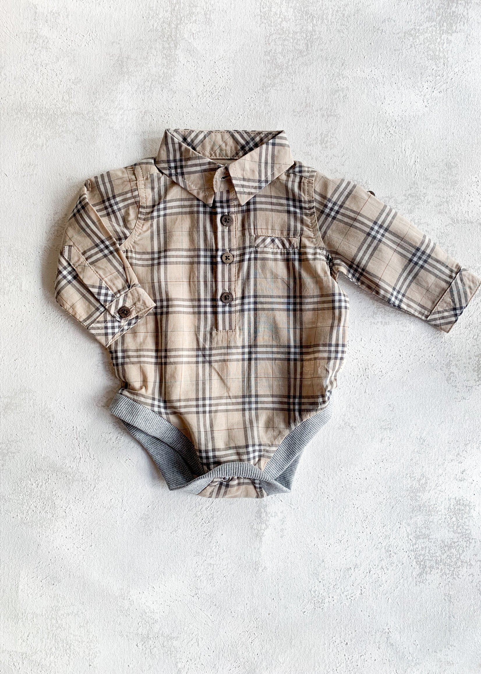 Elitaire Petite Jasper Woven Onesie & Shirt in Tan Plaid