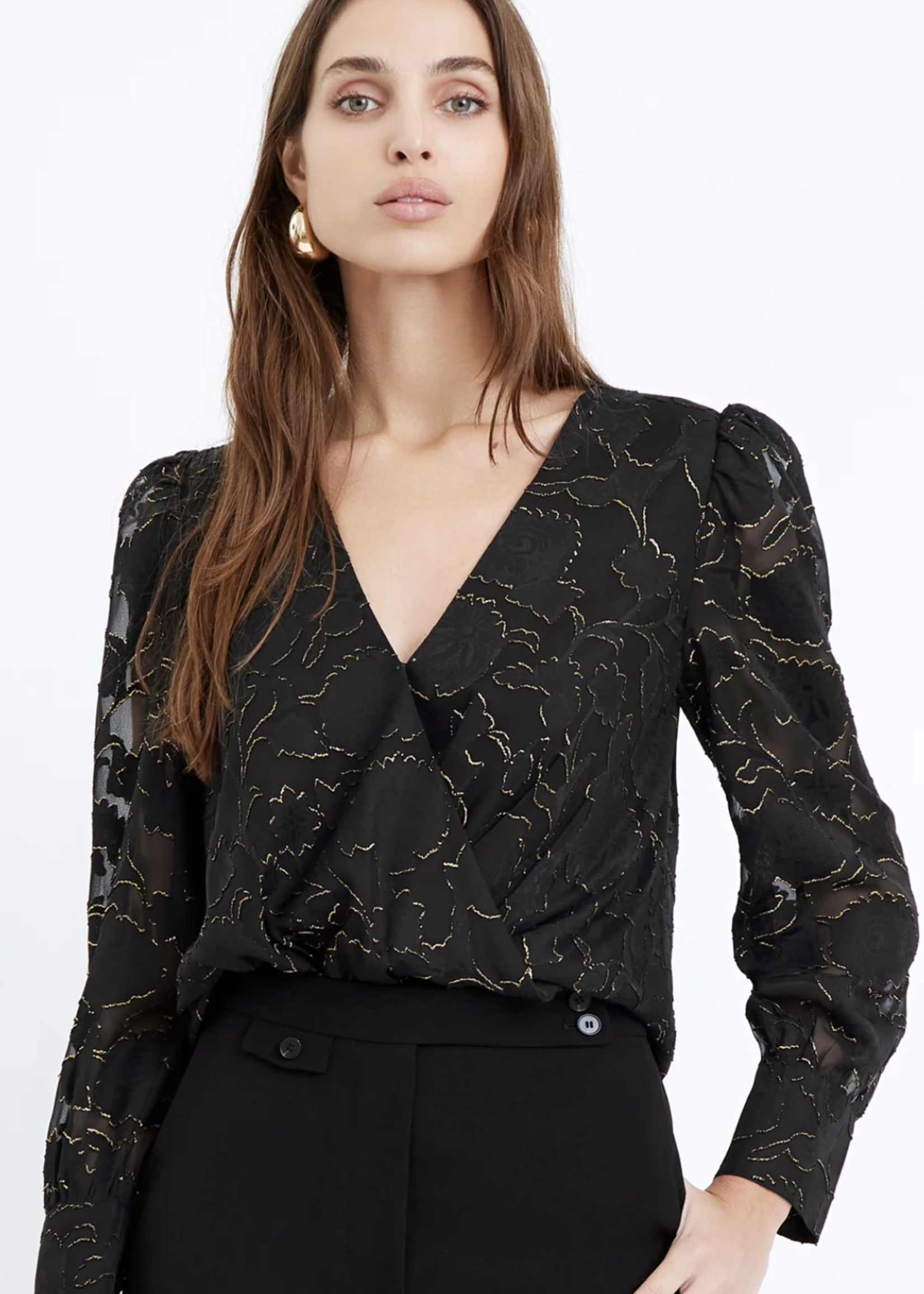 Elitaire Boutique Lourdes Chiffon Black and Gold Blouse