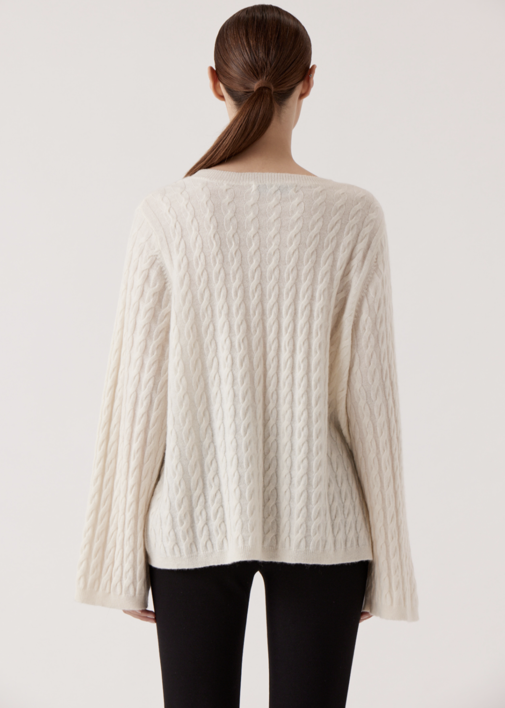 Elitaire Boutique Crewneck Cable Sweater in Ivory