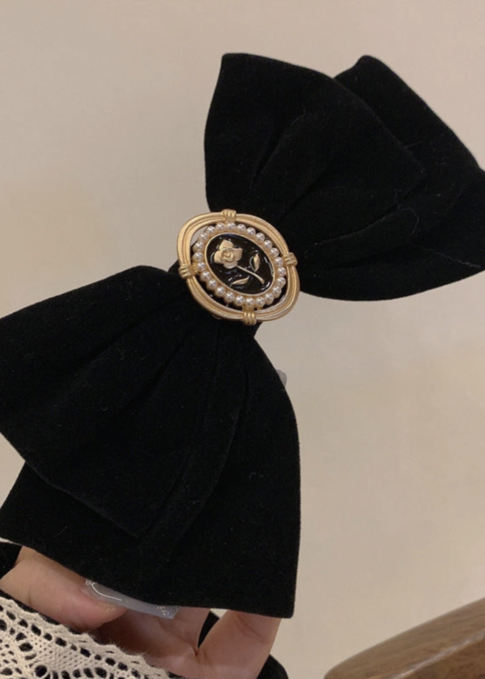 Elitaire Boutique Black Vintage Velvet Hair Bow Clip