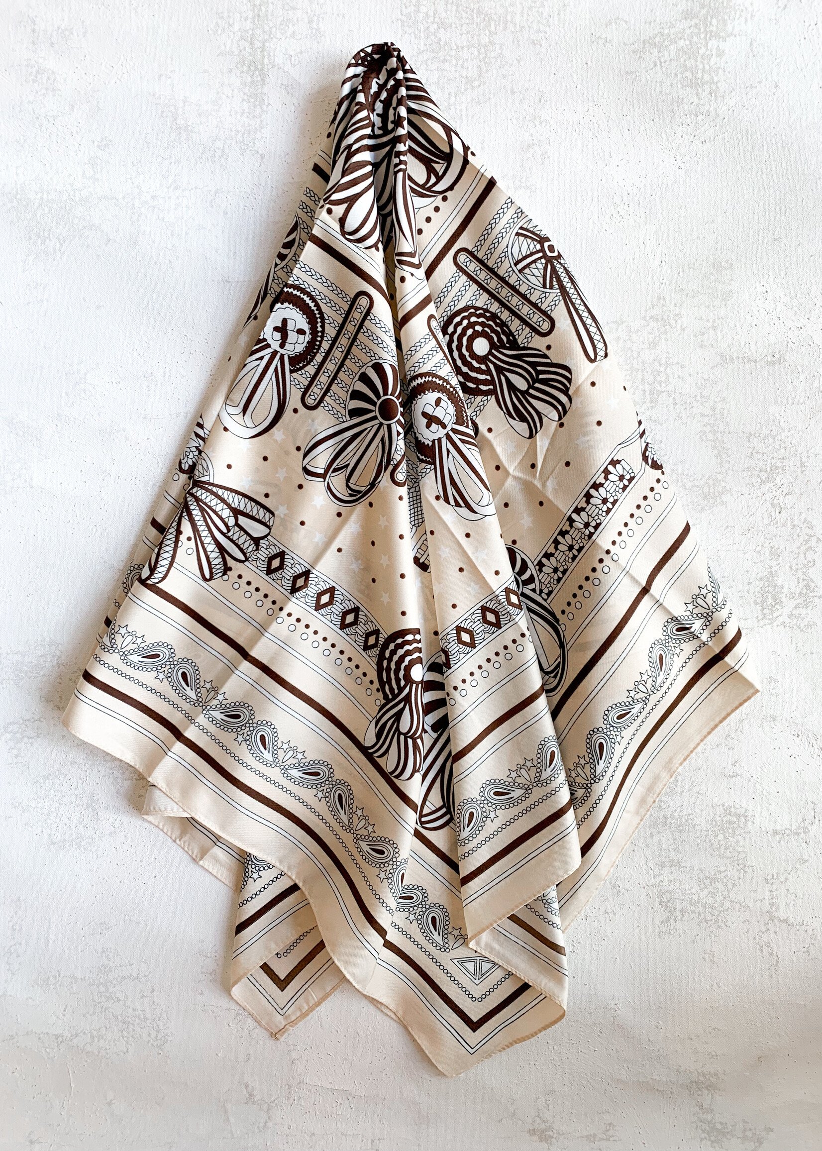 Elitaire Boutique Classic Bandana Silky Long Scarf in Cream