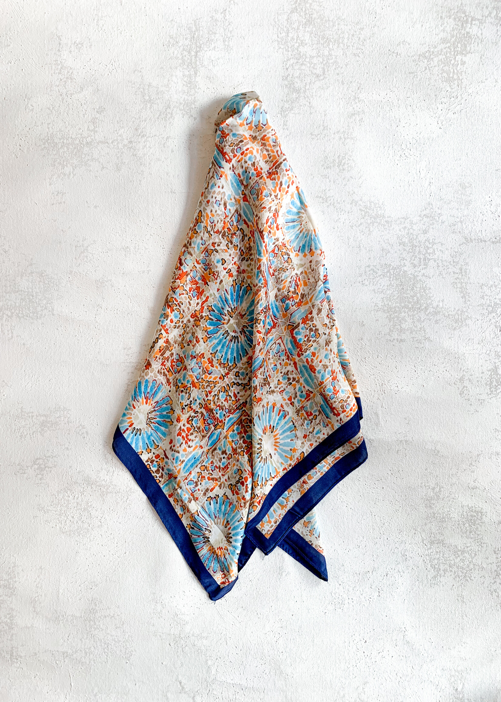 Elitaire Boutique Navy and Blue Printed Silky Bandana Scarf