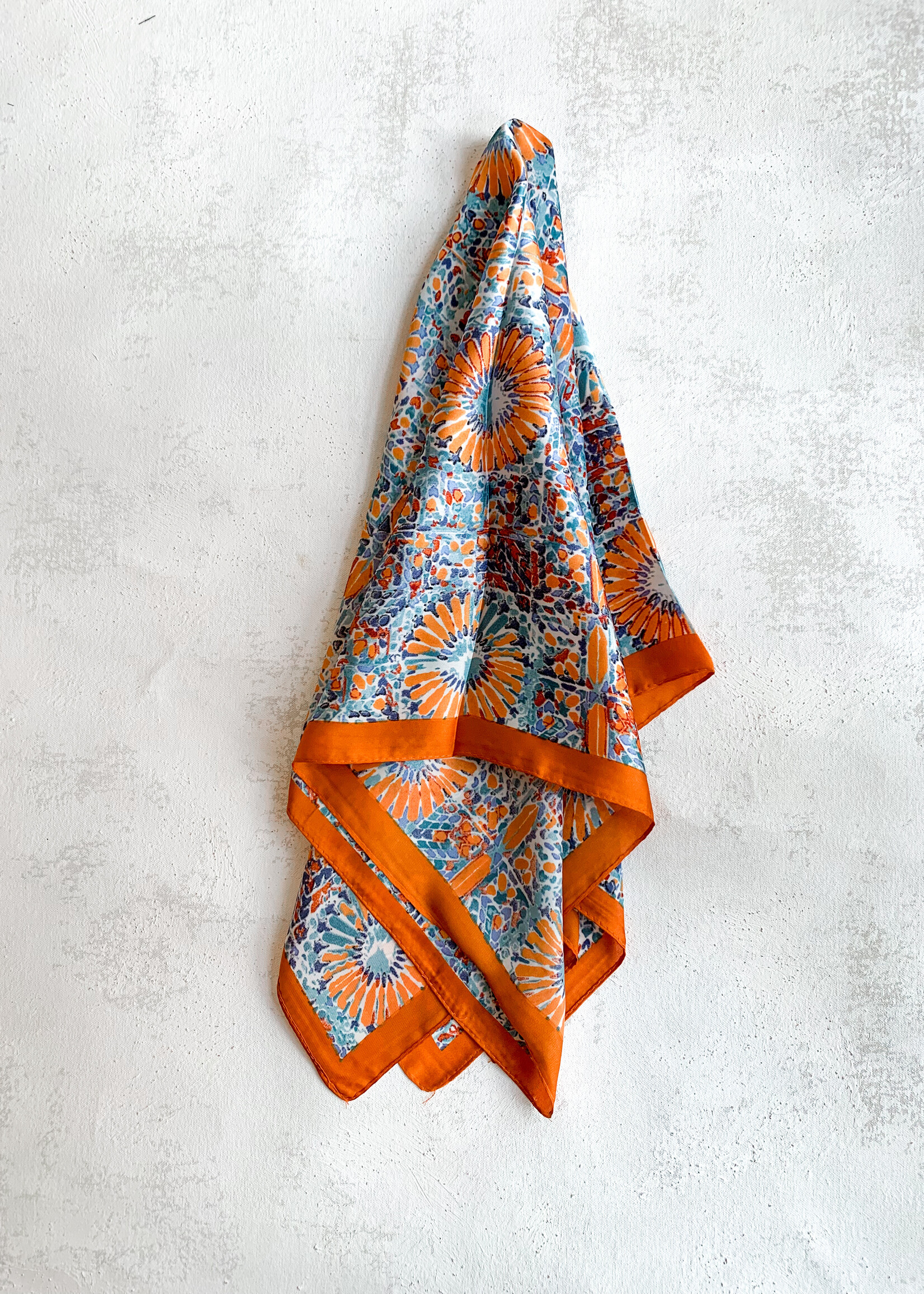 Elitaire Boutique Orange and Blue/Green Printed Silky Bandana Scarf